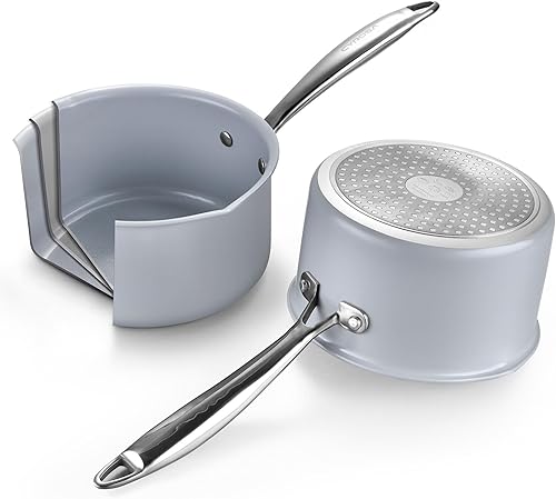 Miniatura 7 de Sartén antiadherente de 2.5 cuartos de galón con tapa, cacerola de cerámica pequeña, no tóxica, sin PTFE ni PFOA, apta para horno y compatible con