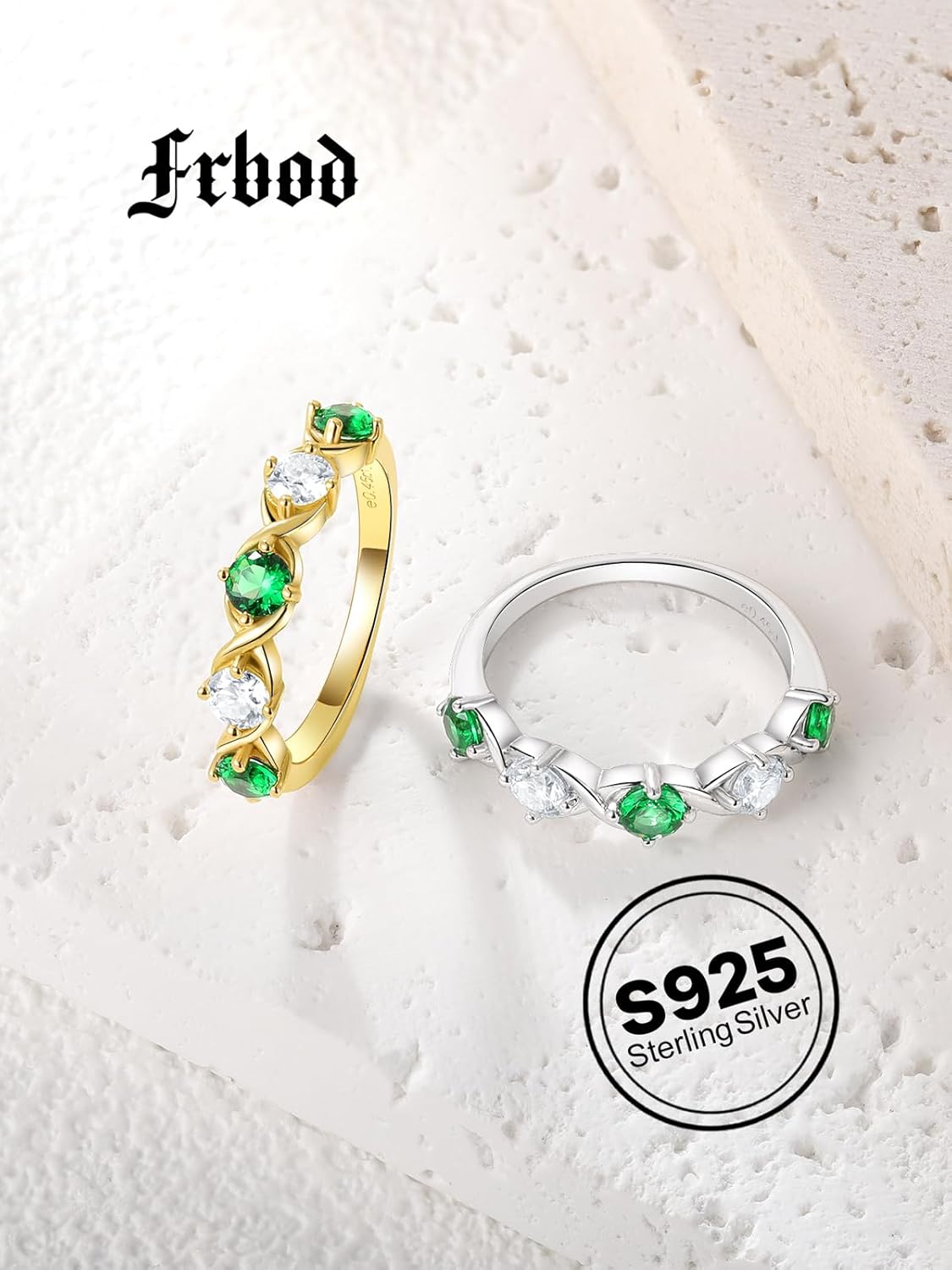 Women's Five Stone Wedding Rings Moissanite/Emerald Half Eternity Band with 925 Sterling Silver|1 Carat Gold Plated 5 Stone Diamond Engagement Anniversary Ring for Lover Wife Size 5-11