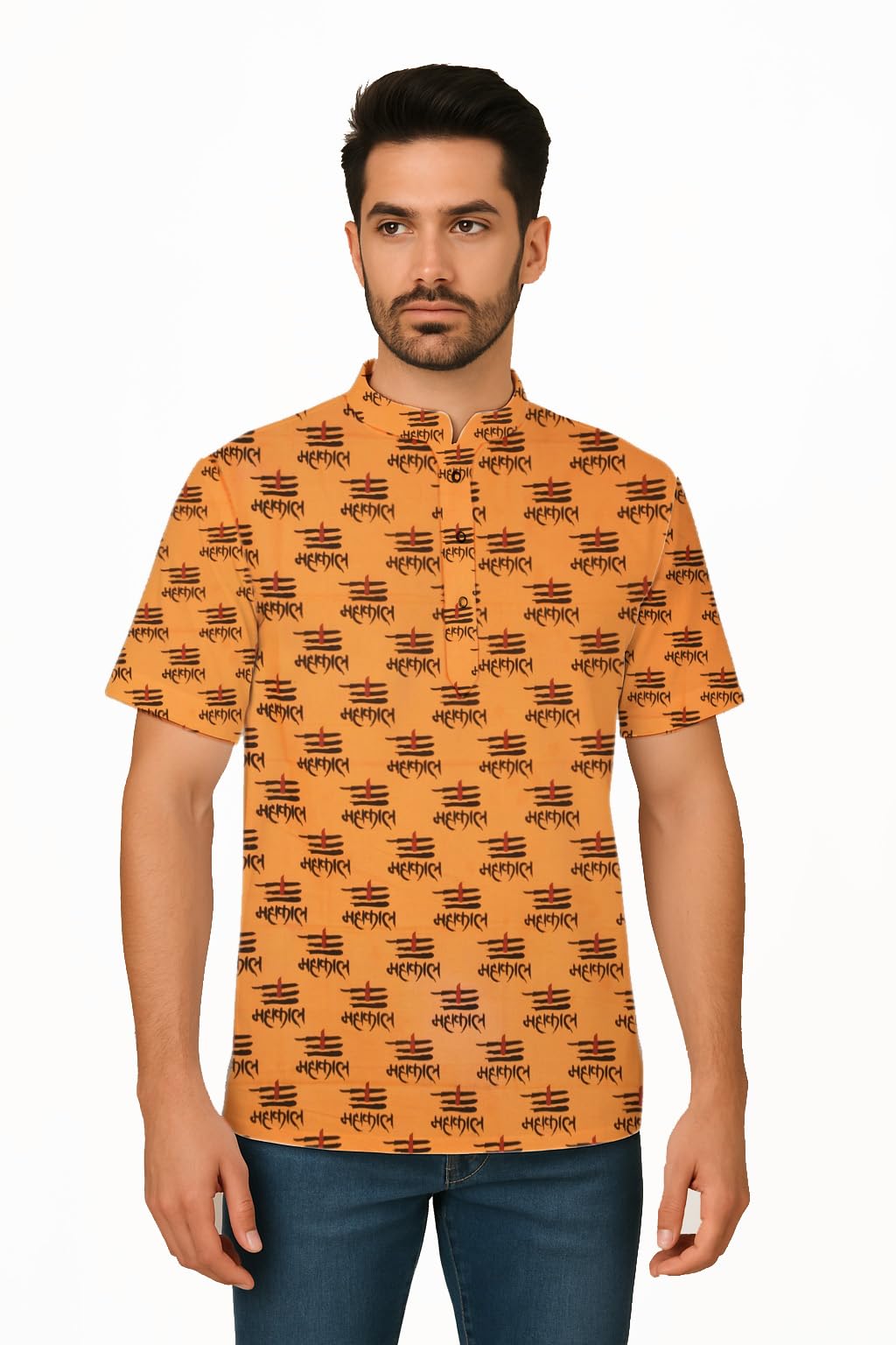 sanaatani Men & Women Hindu Religious Pure Cotton Sanatani Shiv Ji Half-Sleeves Kurta with Om Namah Shivaya Print - Spiritual Hindu Traditional Clothing-picture-25