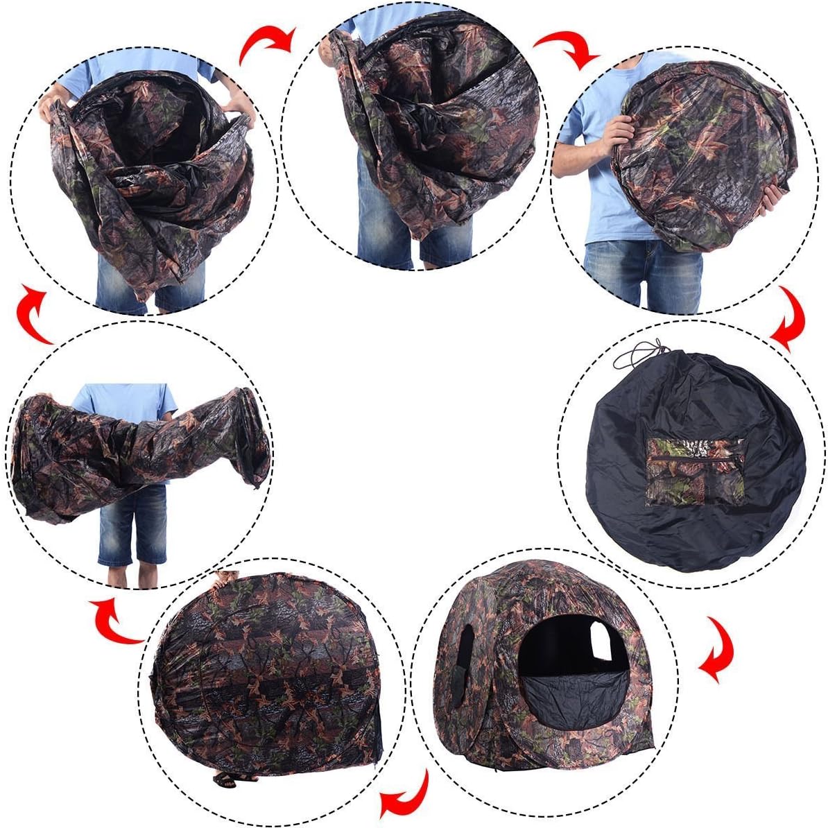 Tangkula 3 Person Pop up Ground Blind, Portable Hunting Blind with Mesh Windows, Carrying Bag & Ground Stakes, Camouflage Hunting Tent with Hub System, Camo Deer Blinds for Hunting