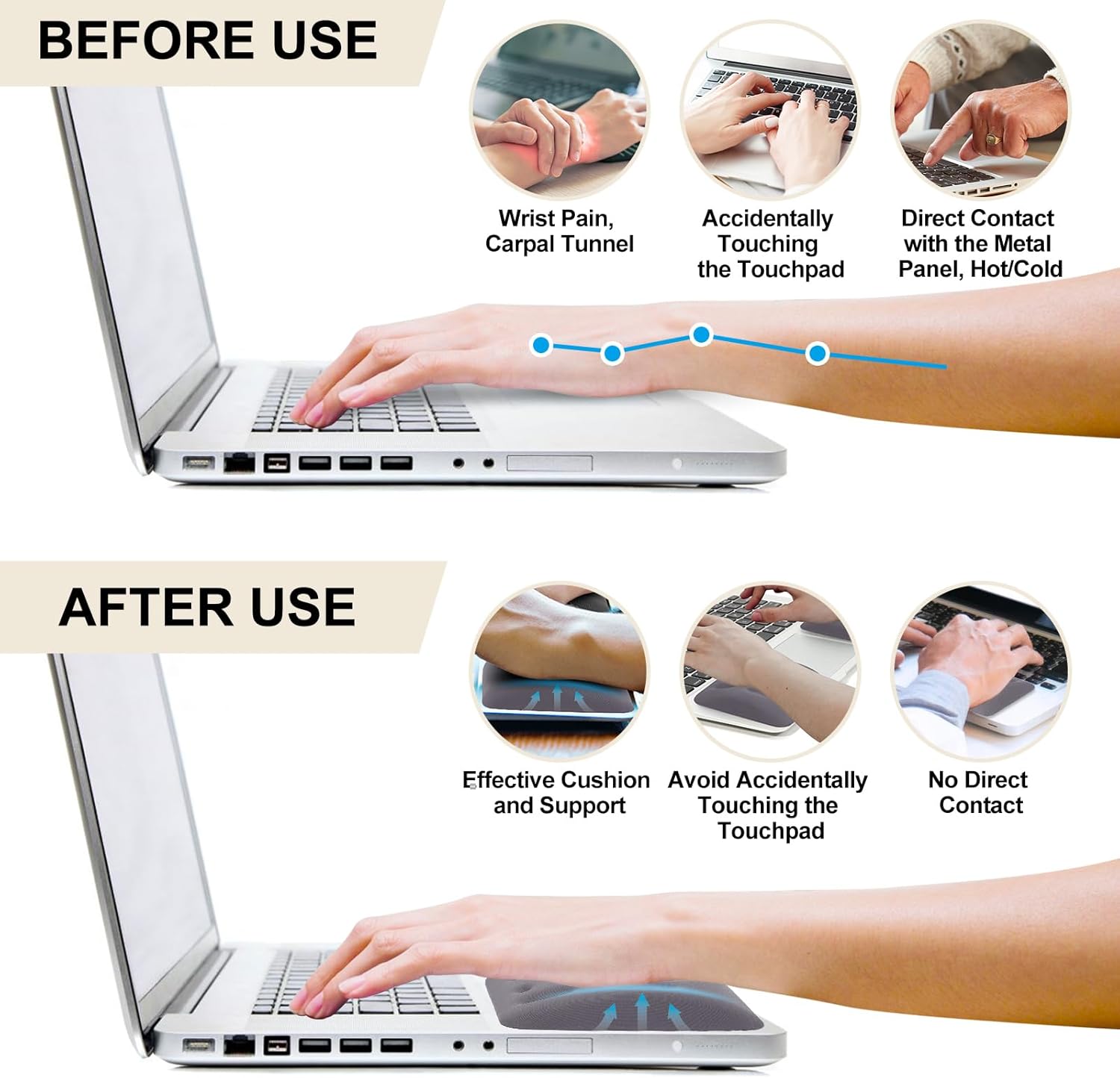 Ergonomic Wrist Rest for Laptop, Upgraded Laptop Wrist Support Pad for Computer Keyboard, Relieve Wrist Pain and Carpal Tunnel(Gray)