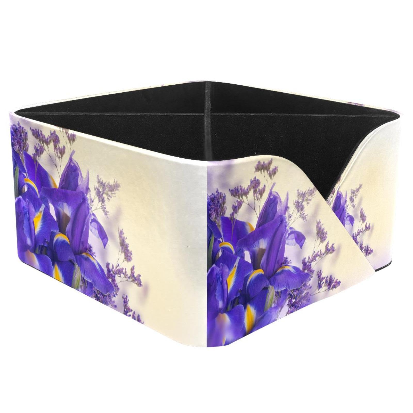 KengjuTesu Iris Hydrangea Bouquet Desktop Organizer Pen Holder, Rectangular Pencil Cup for Office, Study and Makeup Stations