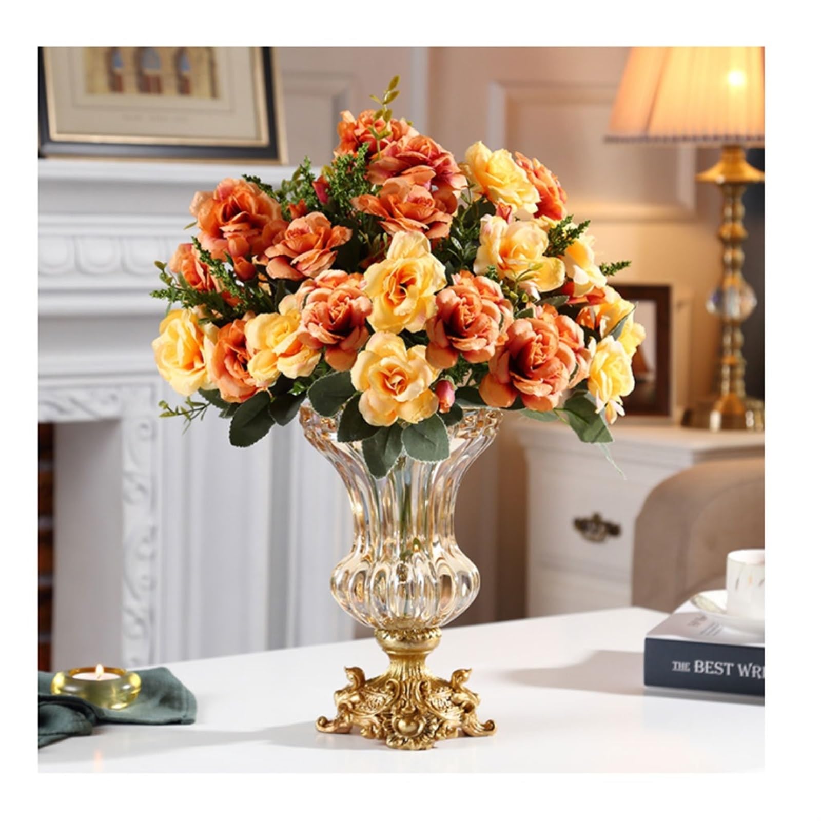 Künstliche Blumen Seide Tuch Künstliche Blumen Europäischen Stil Kristall Glas Vase Set for Zuhause Hochzeit Weihnachtsdekor Silk Gefälschte Blume Künstliche Blumen wie Echt