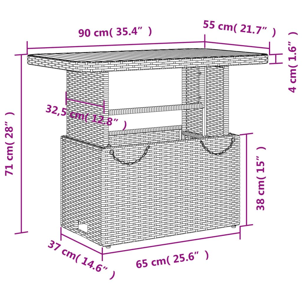 vidaXL Gartentisch, Outdoor Tisch mit Verstellbarer Tischplatte, Couchtisch mit Stahlrahmen, Esstisch Gartenmöbel, Grau Poly Rattan Akazienholz