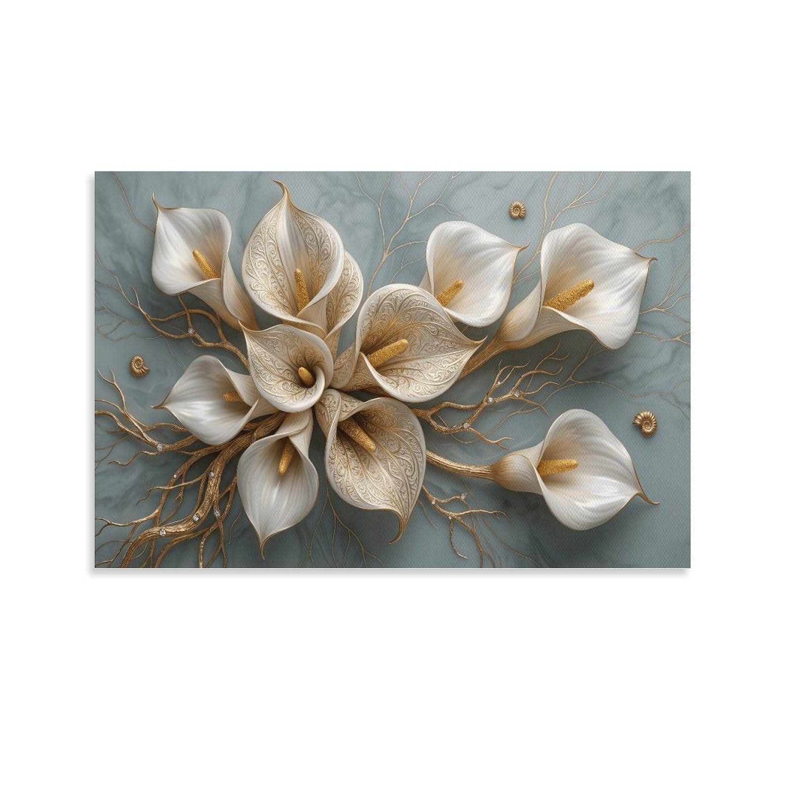 XPASHIQWC White & Gold Calla Lily Poster Artwork Giclee Canvas Prints Modern Wall Art Picture Wall Hanging for Bathroom Wall Decor 20x30inch(50x75cm)