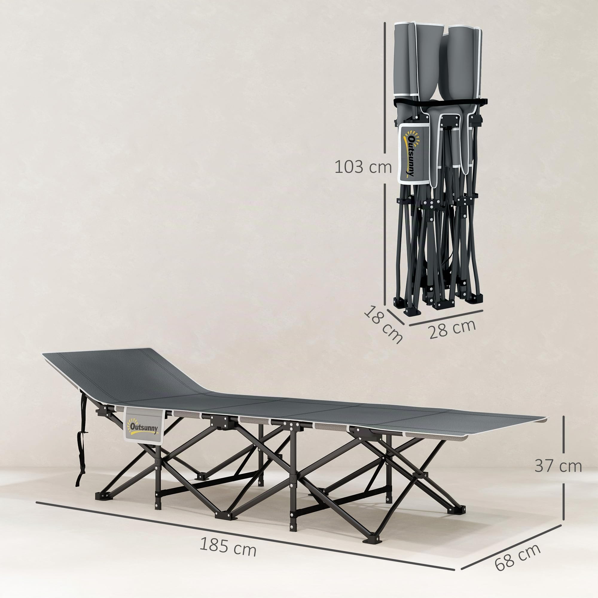 Outsunny Feldbett Faltbar mit Matratze 185 x 68 x 37 cm Hellgrau bis 150 kg
