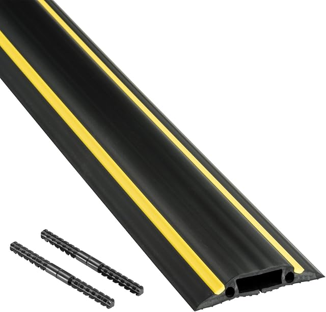 Floor Cable Protector, D-Line, FC83H Medium Duty, Linkable Floor Cable Cover, Protect Cables & Prevent a Trip Hazards - 1.8 Meter (L) - Cable Cavity 30mm (W) x 10mm (H) - Black & Yellow