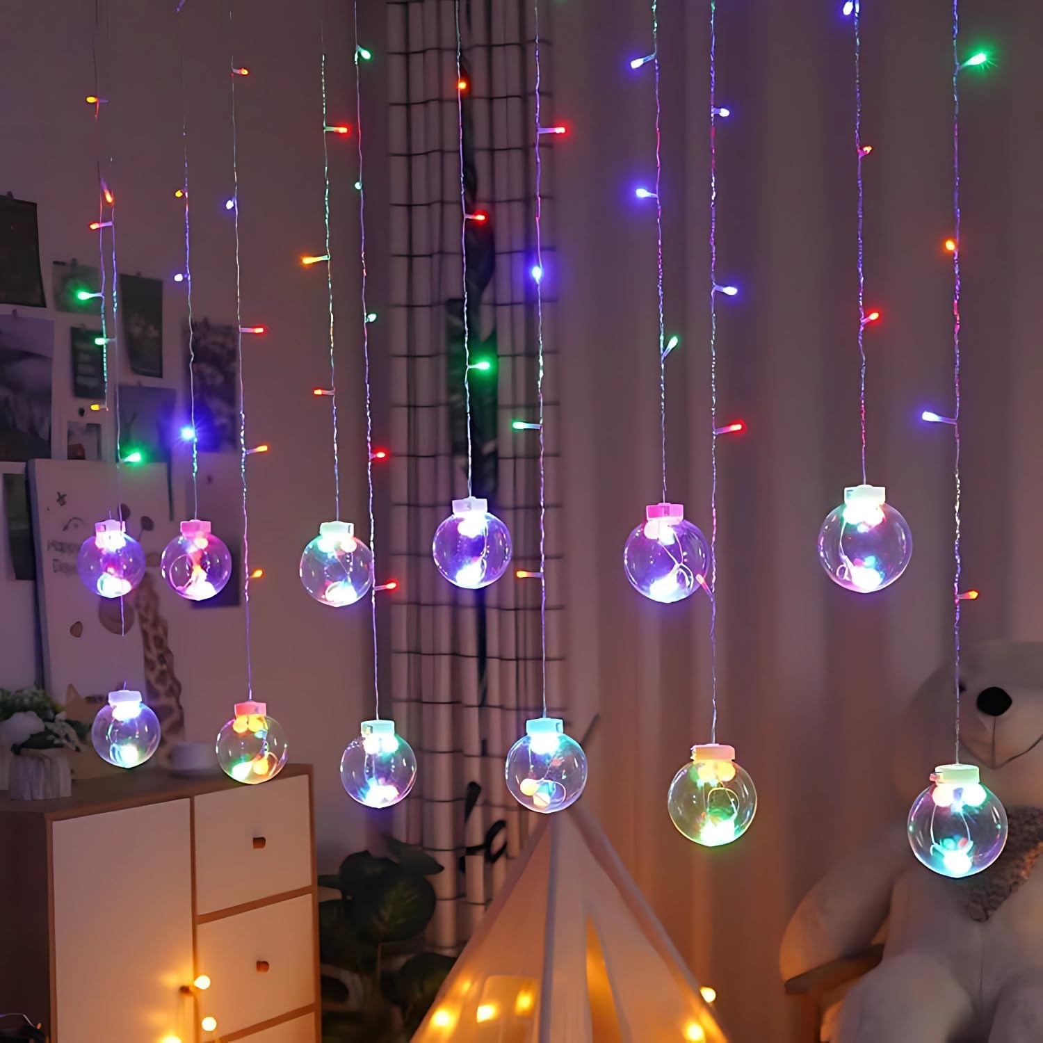 One94Store 12 Wish Ball Curtain LED String Lights, 3 Meter Multicolor Decorative Curtain with 108 LEDs and 8 Flashing Modes for Window, Diwali & Festival Home Decoration
