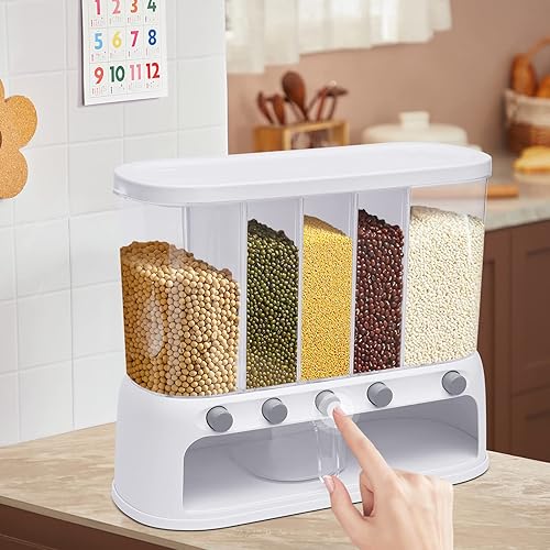 Miniatura 3 de Gdrasuya10 Dispensador de arroz y cereales de 22 libras, recipiente de alimentos secos de cocina con tapa hermética para humedad, salida de 1 clic,