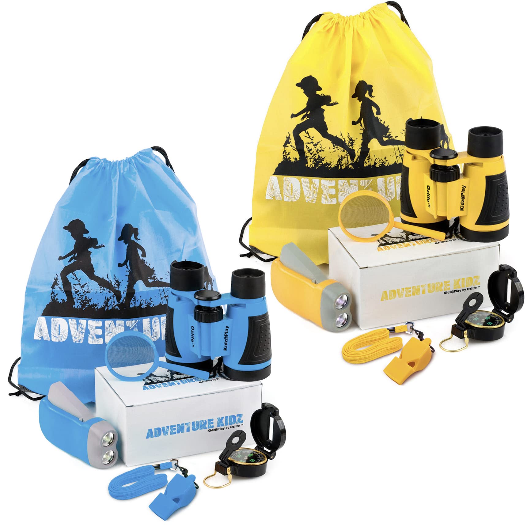 Adventure Kidz - Outdoor Exploration Kit, Binoculars with Case, Flashlight, Compass, Whistle, Magnifying Glass, Backpack, Bundle (14 Items)