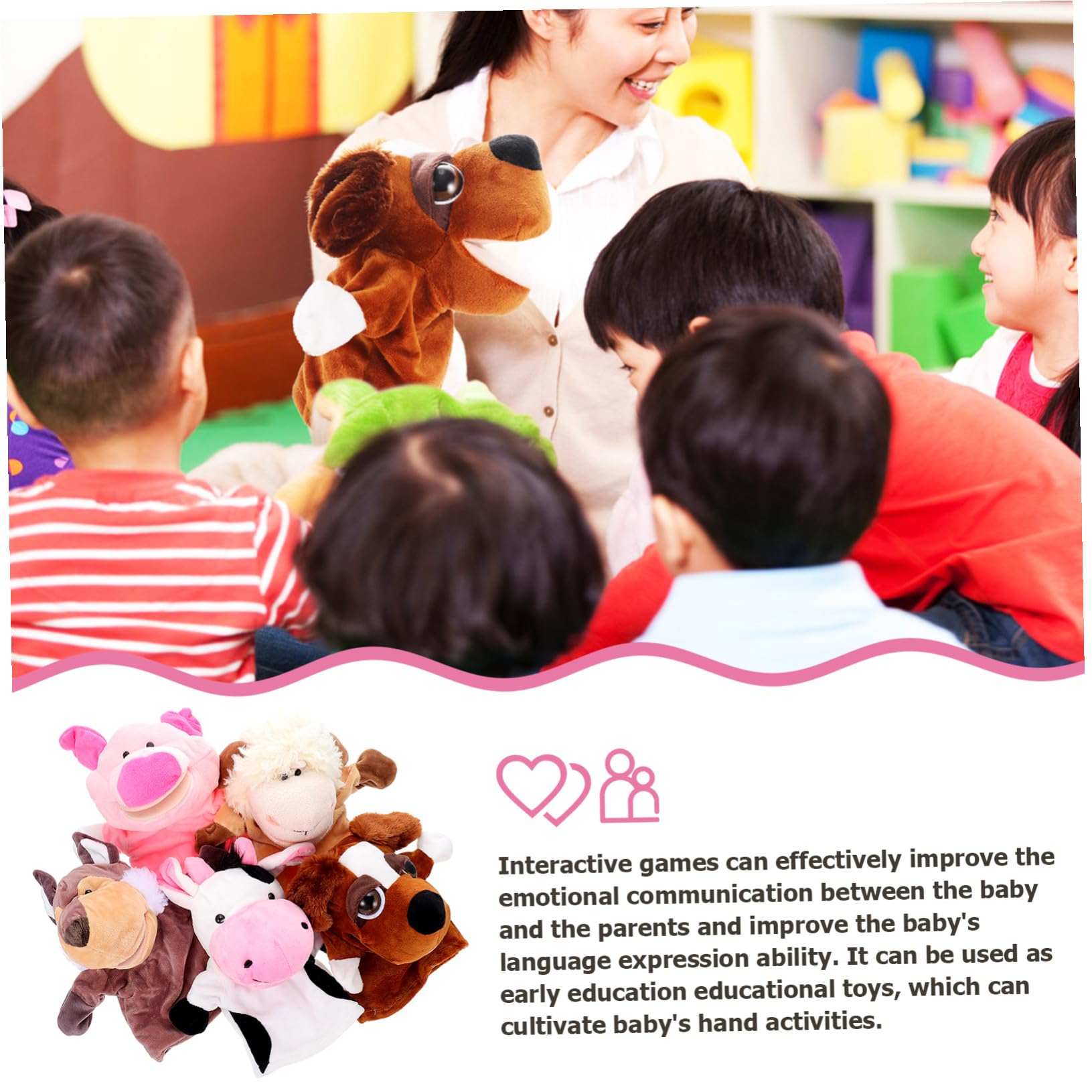 Mipcase 5 Títeres de Mano para Niño y Mamá, Peluche Corto y Algodón PP, Juego de 5 Piezas para Contar Historias y Roles Imaginativos