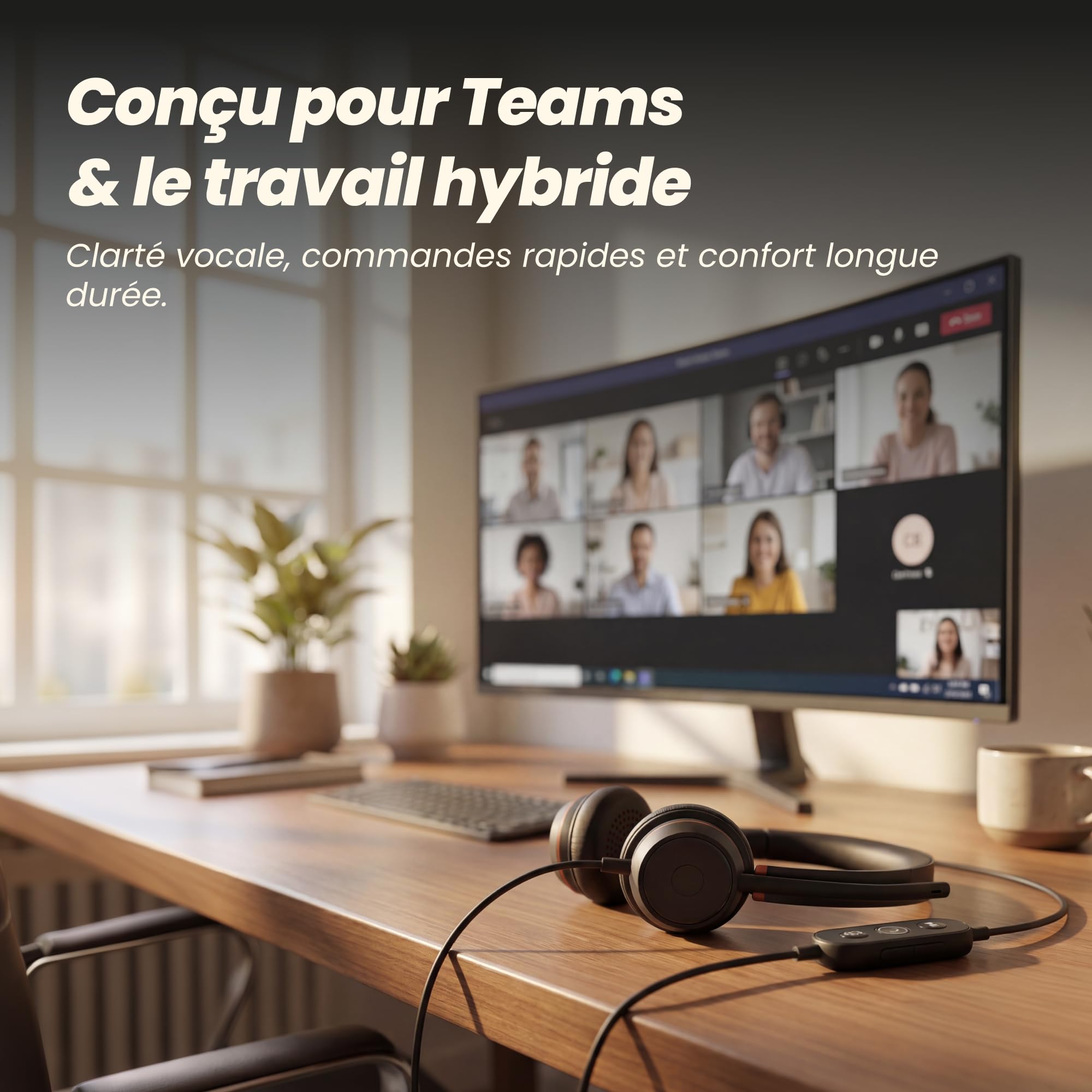 T'nB ACTIV400S - Micro Casque PC, Réduction de Bruit ENC | Optimisé Teams, USB-A et USB-C, Micro Intelligent, Busy Lights, Télécommande Rétroéclairée, Couleur Noire