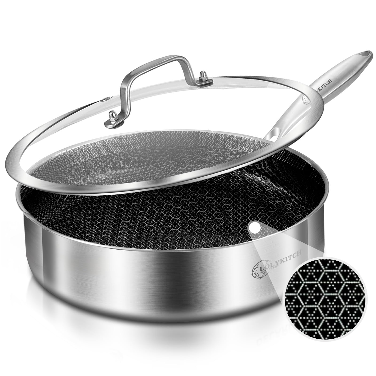 LOLYKITCH 3 Quarts Hybrid Stainless Steel Nonstick Saut&eacute; Pan, 10 Inch