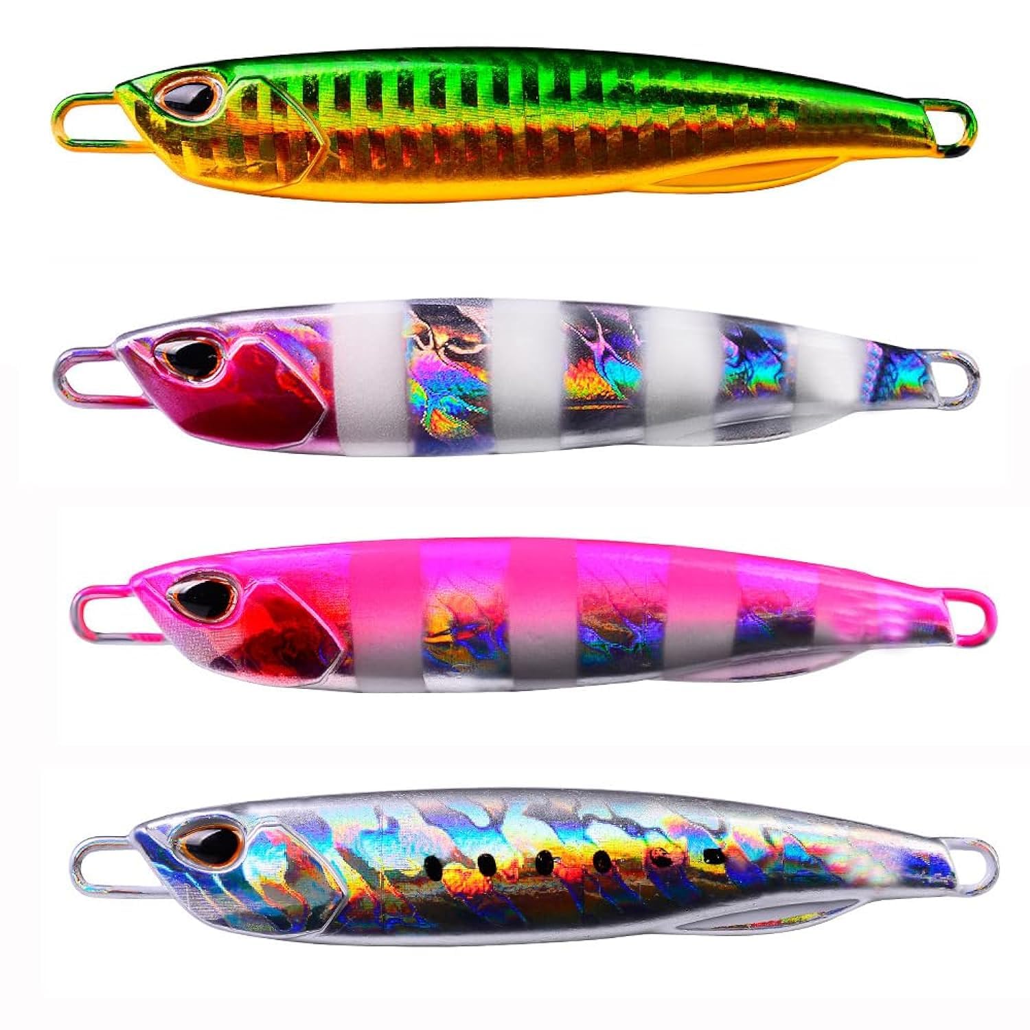MRTURK REVHQ 4 Pcs Lead Vertical Jigs Saltwater Artificial Bait,Speed Jigging Slow Jigging Pitching Lures,JoyFishing Glow Lead Jigs 50g Fishing Lures for Tuna,Grouper,Dogtooth,Bass,Salmon