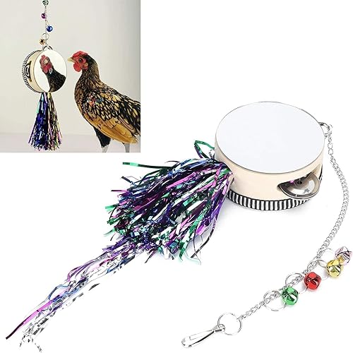 Miniatura 4 de Juguetes de espejo de pollo, juguetes de espejo colgante con campana, juguete de tambor de espejo de pollo para mascotas, pollo, gallinas,