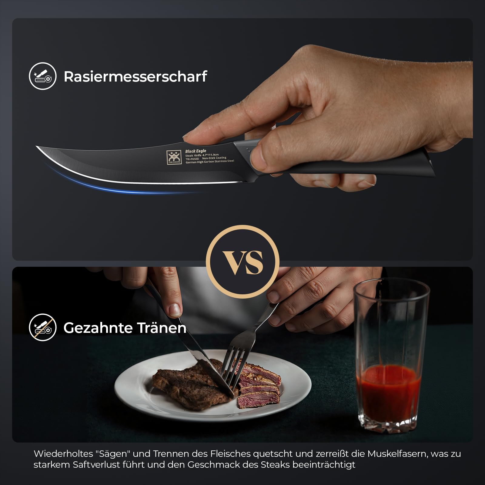 12 cm Steakmesser-Set, 8 Stück, mit magnetischer Messerleiste