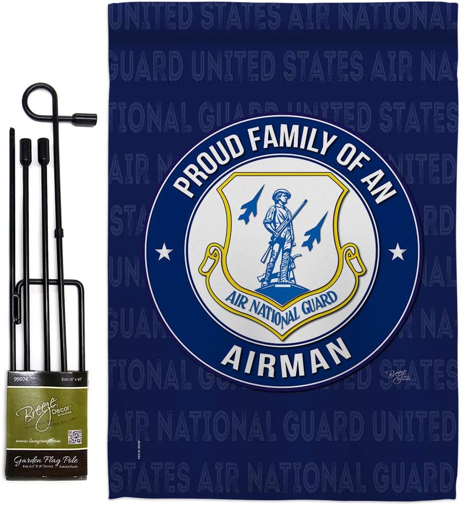 Air Force Proud Family Airman Garden Flag Set with Stand Armed Forces National Guard ANG United State American Military Veteran Retire Official Small Gift Yard House Banner Double-Sided 13 X 18.5