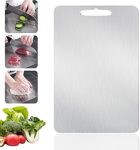 BLACKYEW Tabla de cortar de acero inoxidable, tablas de cortar de doble cara para cocina, SUS 316 Tabla de cortar de acero inoxidable no tóxica de
