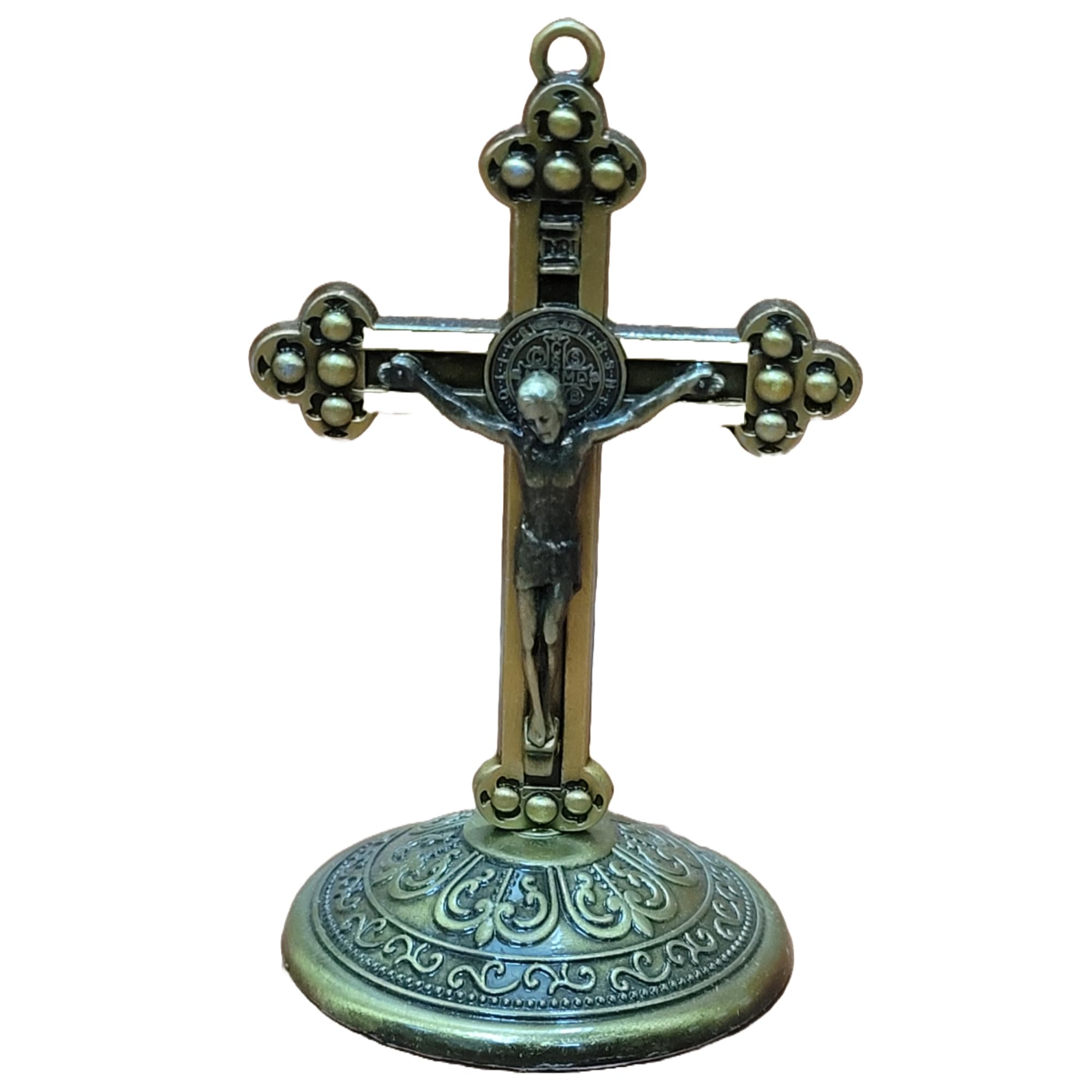 St Benedict Cross with Stand for Car Dashboard - 8 cm (Gold)