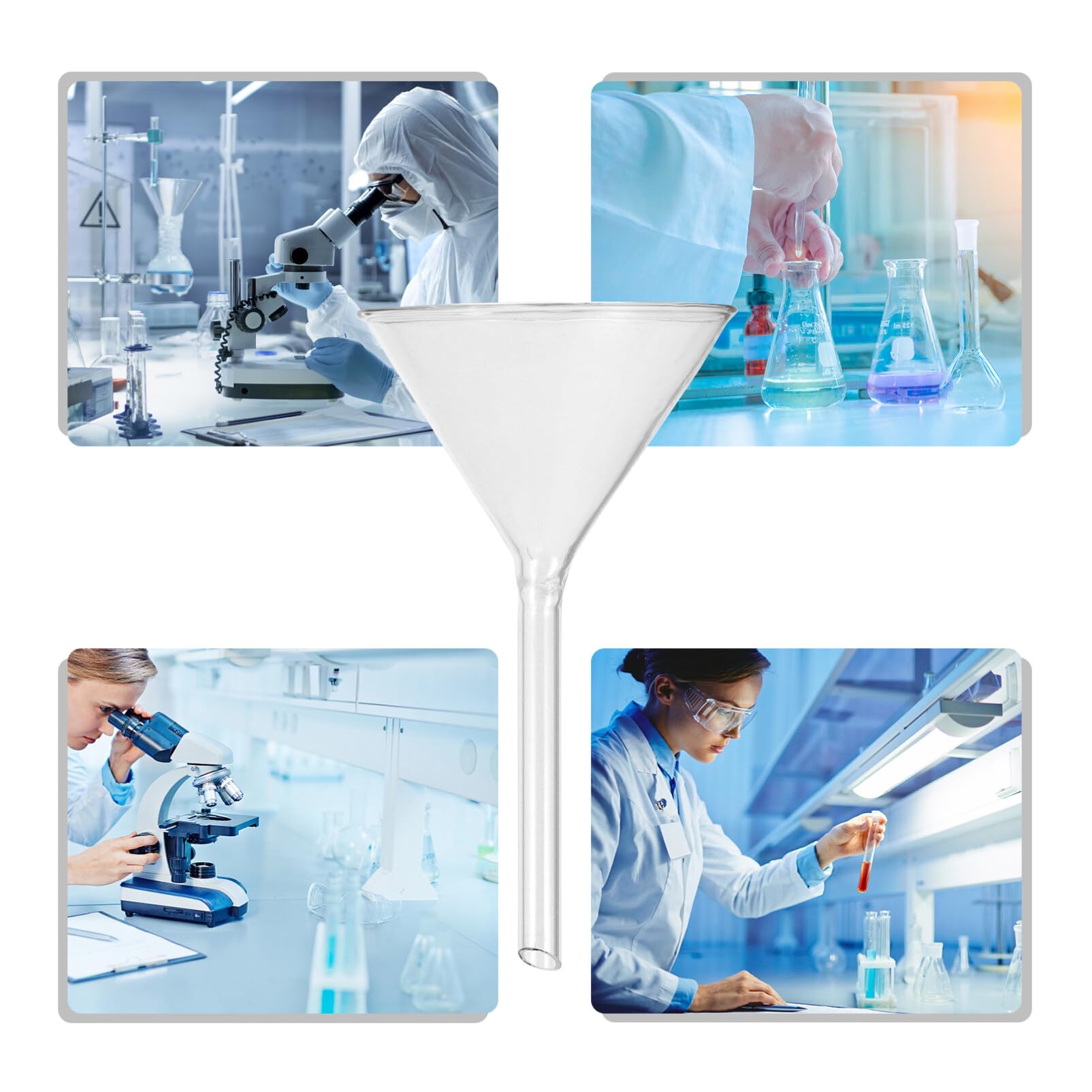 ULTECHNOVO Juego De 4 Embudos De Vidrio De Borosilicato Con Mango Corto Para Laboratorio Embudo De Vidrio De Pared Pesada De Borosilicato Uso En El Aula O En El Hogar (40 Mm 50 Mm 75 Mm 100