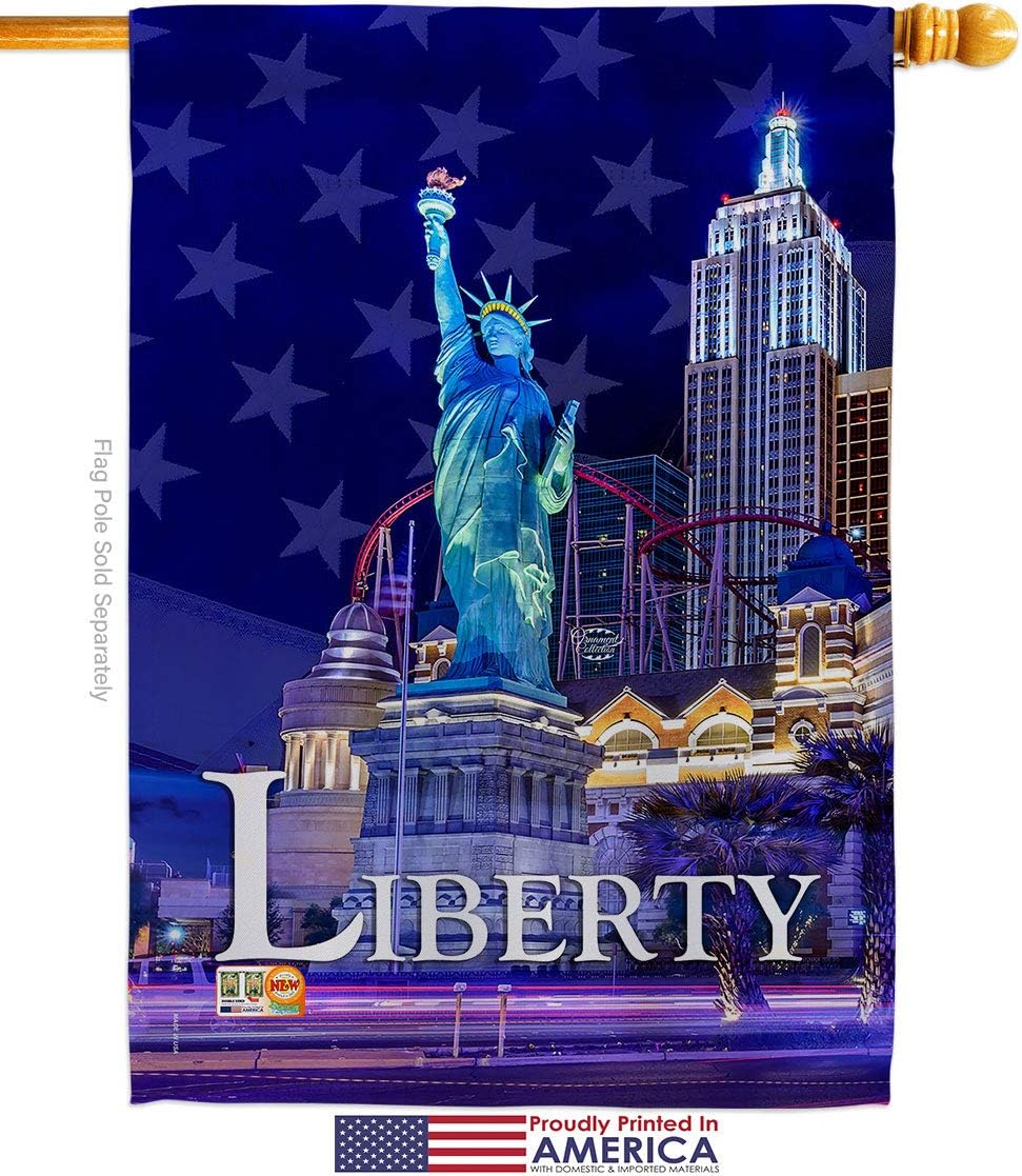 Freedom of Liberty House Flag Dowel Set Americana Star and Stripes Patriotism Independence Memorial United State American Small Decorative Gift Yard Banner Made in USA 28 X 40