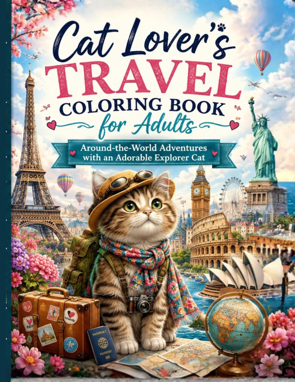 Cat Lover's Travel Coloring Book for Adults: Around-the-World Adventures with an Adorable Explorer Cat