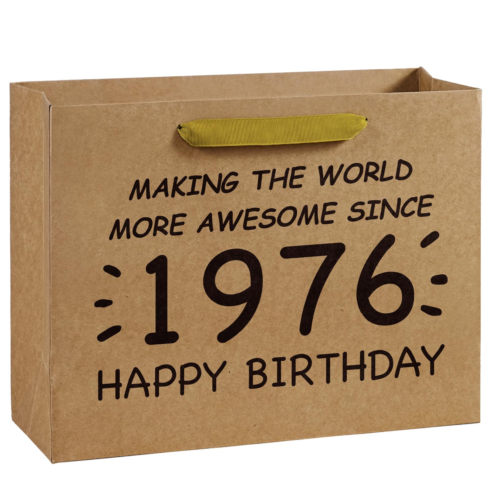 Loveinside 13" Large 50th Retro Birthday Kraft Paper Gift Bag - Making the World More Awesome Since 1976 Paper Bags for Friends Men Women Birthday