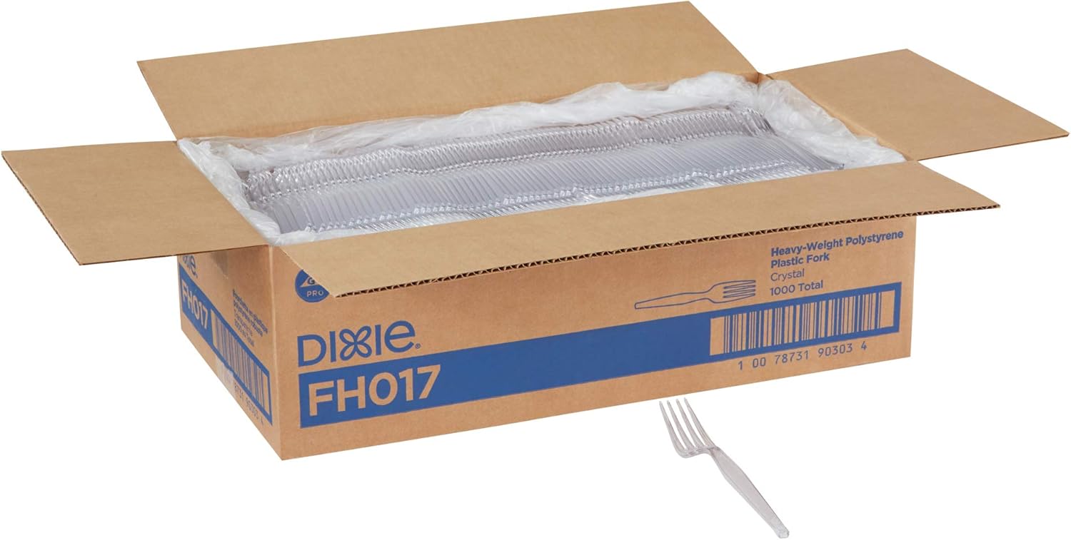 Dixie Heavy-Weight Clear Plastic Forks 7-1/8" Full-Size FH017, 1000 Count Case - Strong for Steak & Chicken by Georgia-Pacific