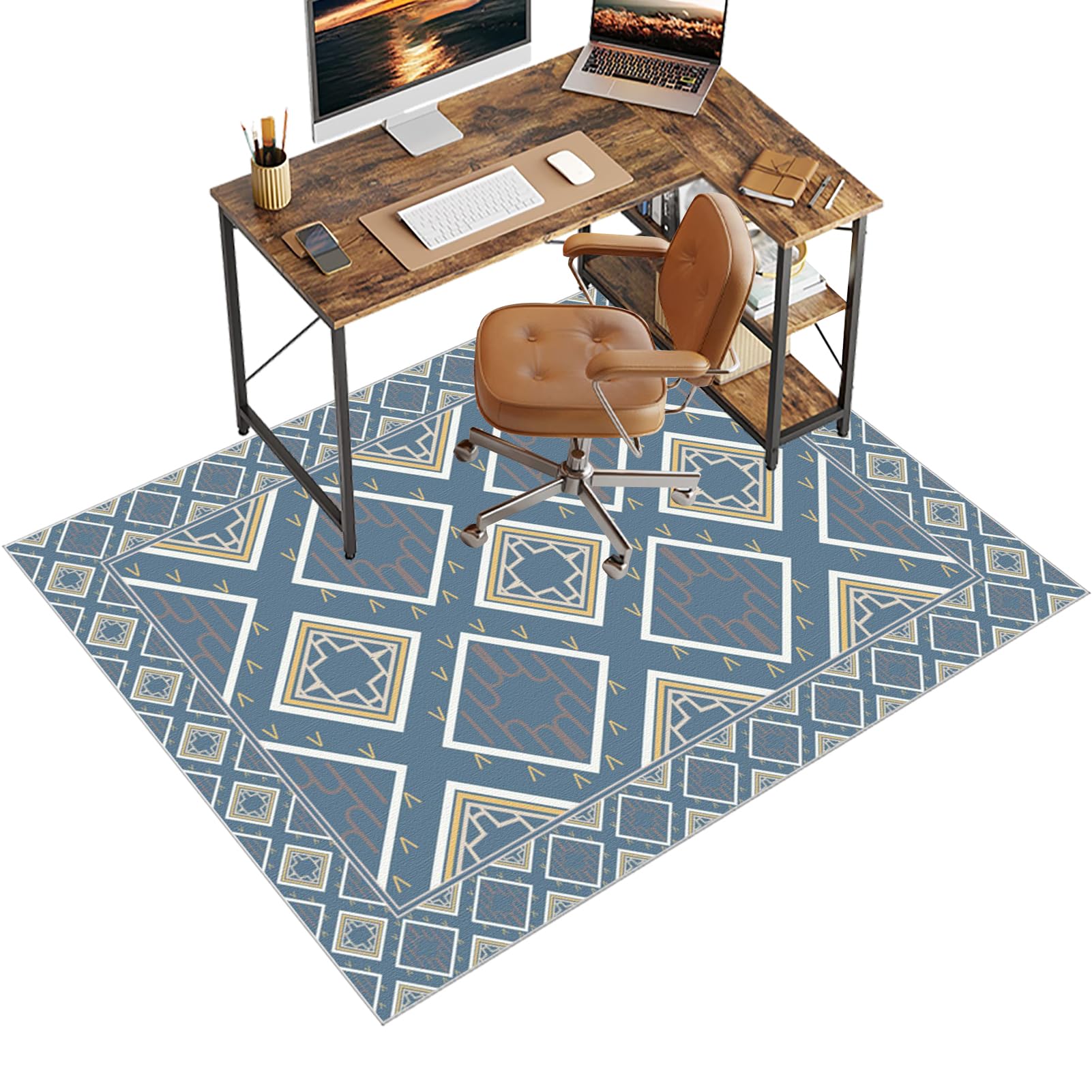 Chair Mat for Carpet Floor, 140 x 180 cm Office Chair Mat for Hardwood Floors, Multi-Purpose Carpet Protector for Home & Office, Desk Chair Mat for Rolling Chair, Anti-skidding Stop Noise Vintage Rug