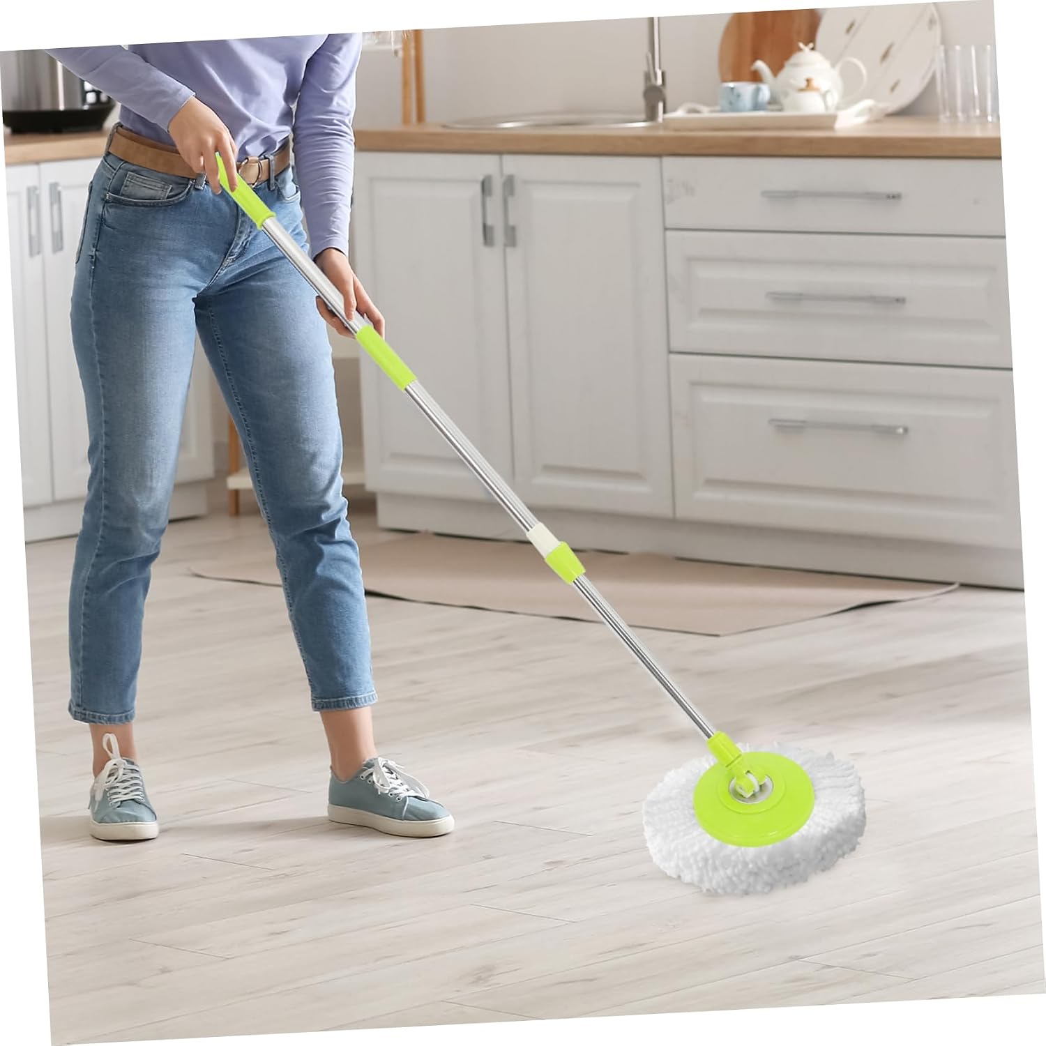 OUNONA Extendable Stainless Steel Mop Stick Pole Reinforced Telescopic Handle for Rotating Mop Head Durable Detachable Cleaning Rod for Commercial and Home Use for