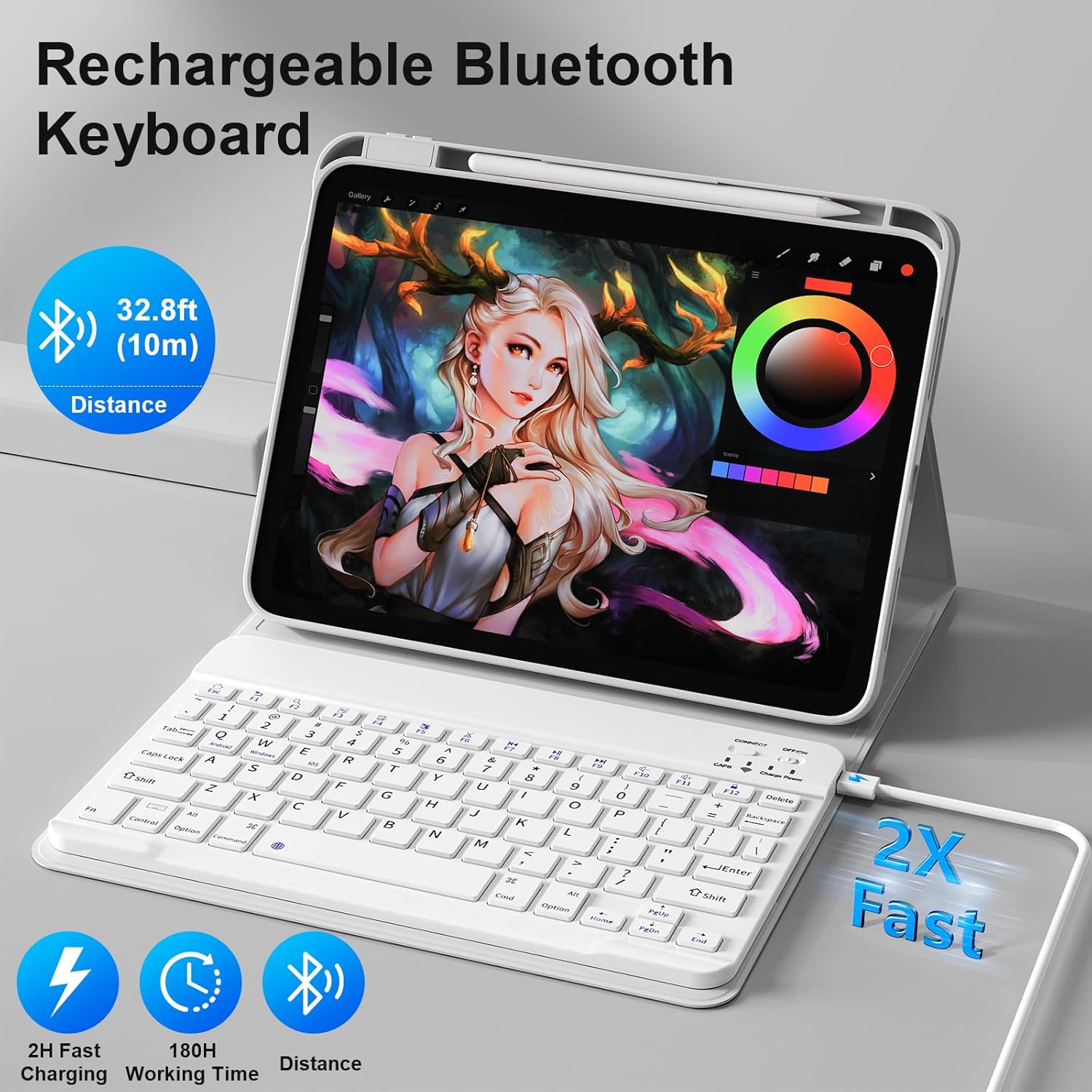 Keyboard Case for iPad Air 11 Inch M4/M3/M2 2026/2025/2024, iPad Air 5th/4th Generation 10.9 in 2022/2020, Detachable Wireless Bluetooth Keyboard Built-in Right Side Pencil Holder, Gray