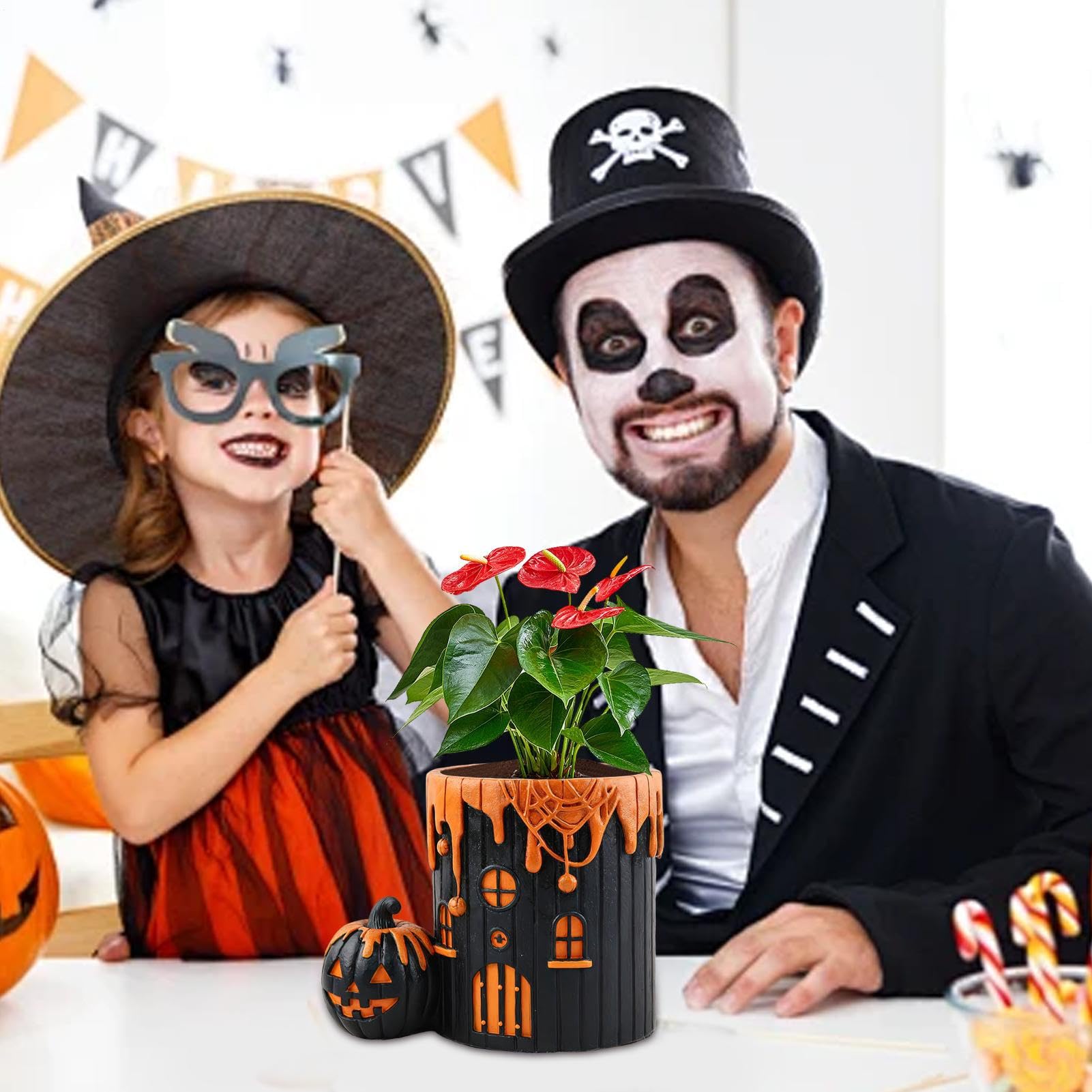 Halloween Kürbiskin Blumentopf - Dekorativer Harzpflanzer mit festlichem Design, exquisite Tischvase | Mitte der Saison für festliche Wohnzimmer Schlafzimmer Wohnung Schlafsaal Blumen Anordnung
