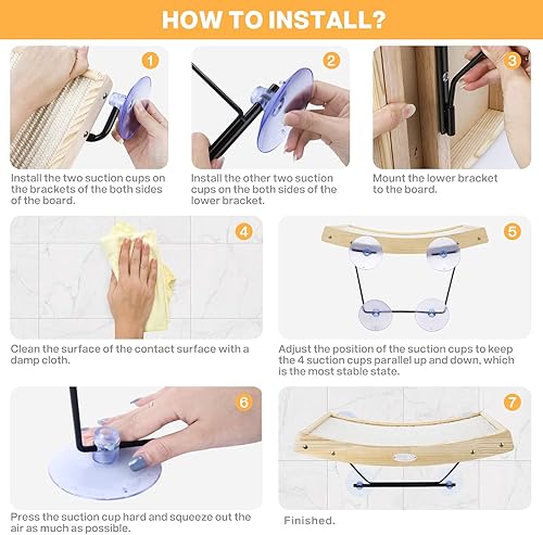 Miniatura 8 de Pecute Perca rascador de sisal 2 en 1 para ventana de gato, hamaca para asiento de ventana con marco de madera maciza, soporte de hierro y ventosas