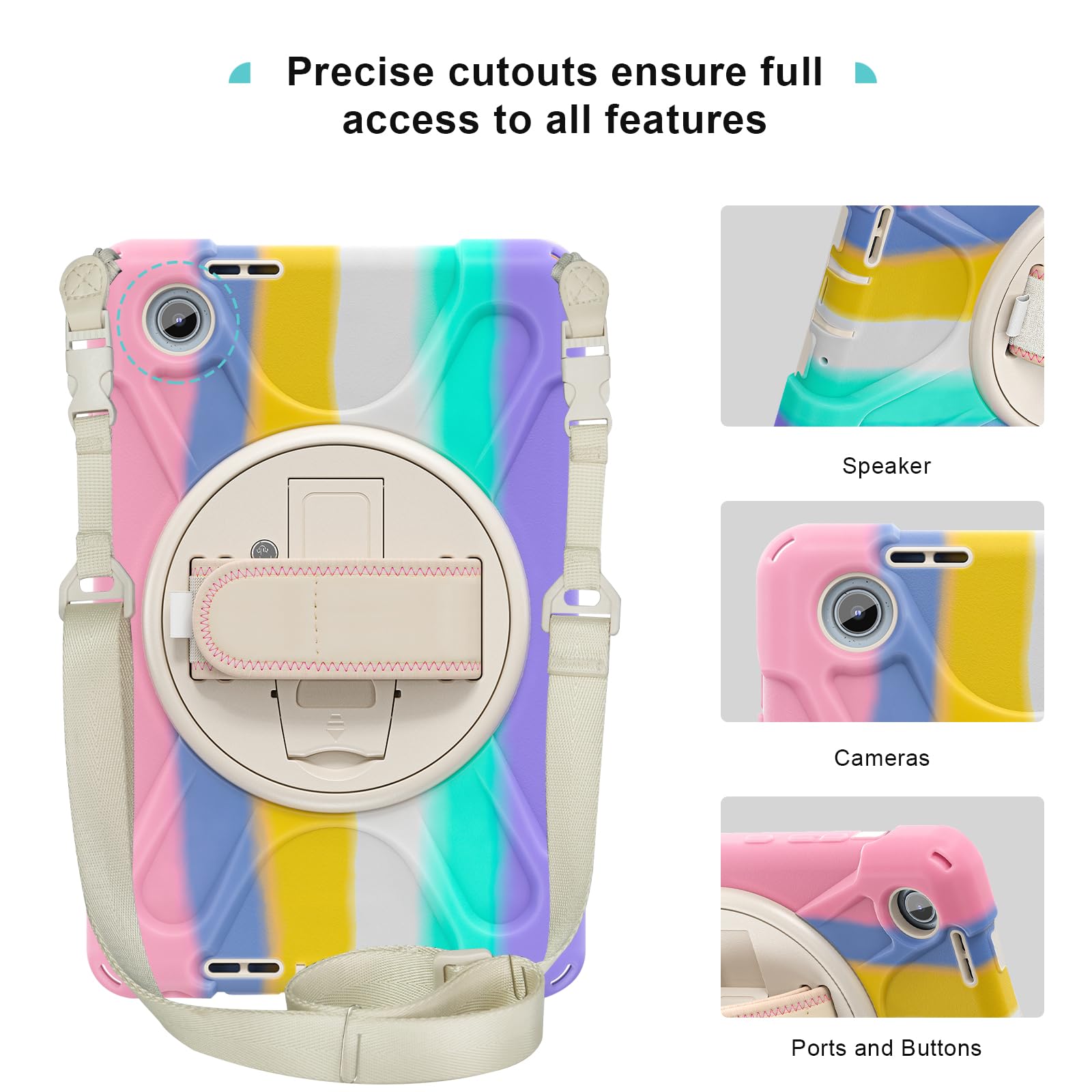 ProCase Custodia per Lenovo Tab One 8,7 Pollici 2025/ Tab K9 Copertura Protettiva Resistente Agli Urti Supporto Girevole con Tracolla Maniglia -Colorato
