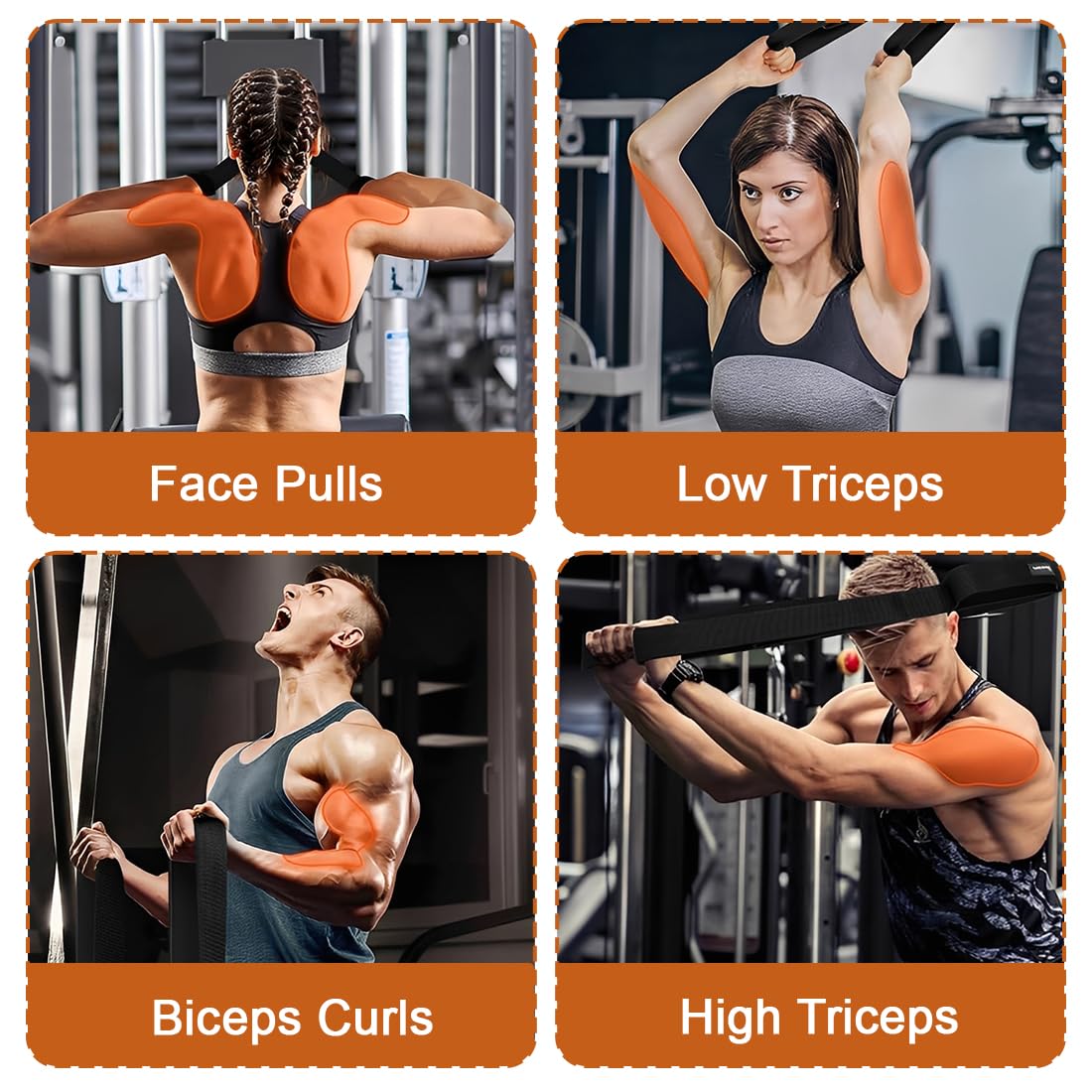 Corda per Tricipiti con Cavo, Fissaggi per Pull Down con 2 Lunghezze (74cm e 58cm), Cinghie per Estensione Tricipiti, Attrezzatura Palestra per Allenamento a Casa