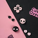 GeekShare Skull D-Pad Button Caps Silicone Thumb Grips Set, ABXY Key Buttons Sticker Joystick Cover Caps Compatible with Switch 2, Pink & Black