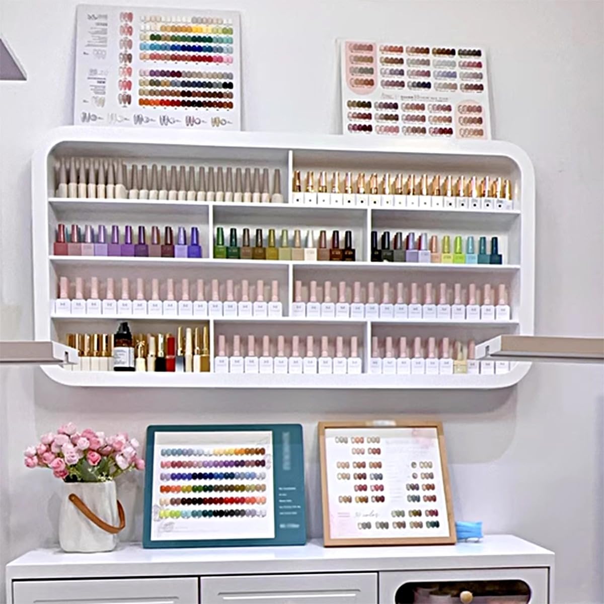 Estante de Pared para esmaltes de uñas: Estante de Madera para esmaltes de uñas, Estante Expositor de cosméticos de 1 Metro, Organizador Multifuncional para esmaltes de uñas, Productos de be