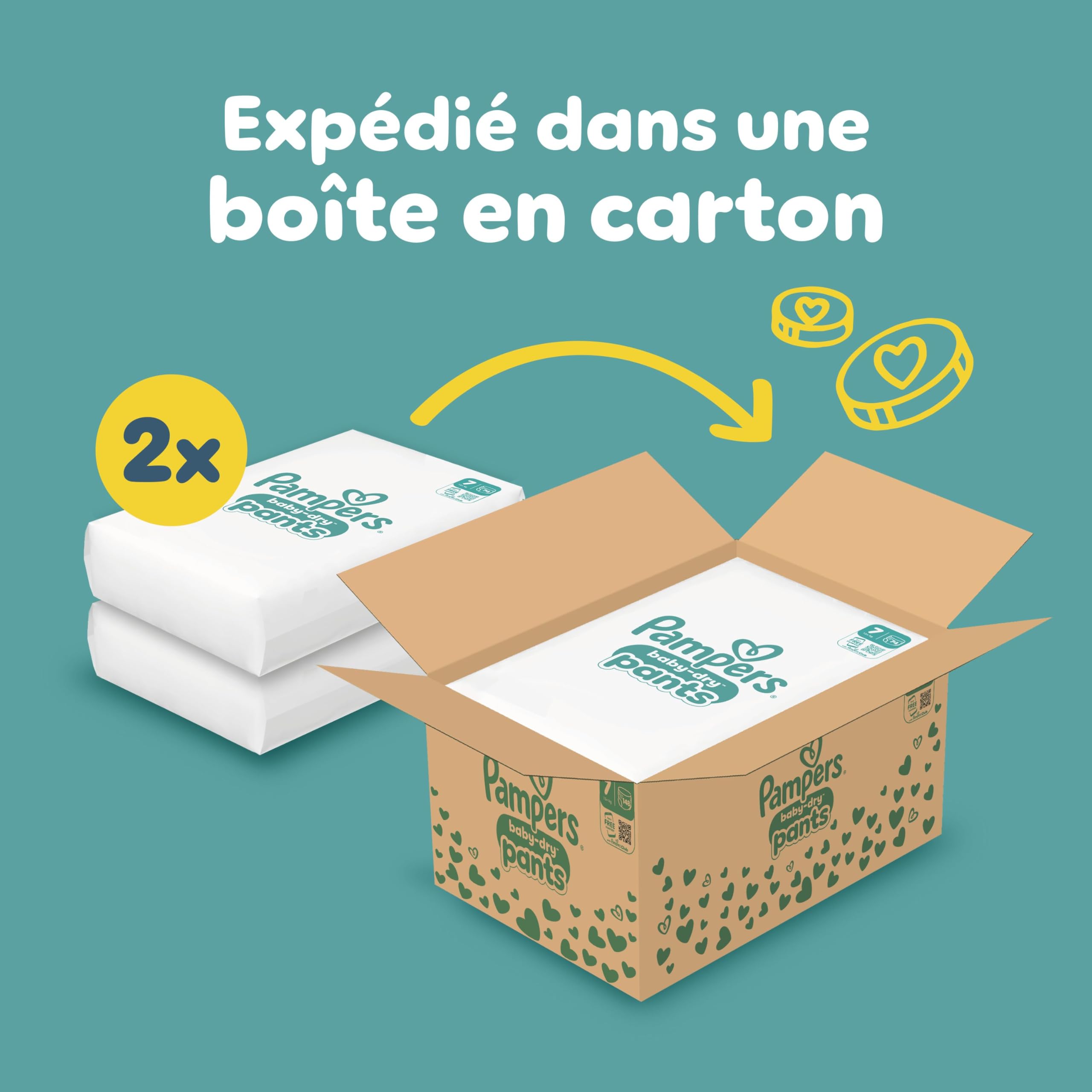 Pampers Baby-Dry Pants Taille 7, 148 Couches-Culottes, 15kg+, Protection 360° contre les fuites jour et nuit, Family Pack - 3