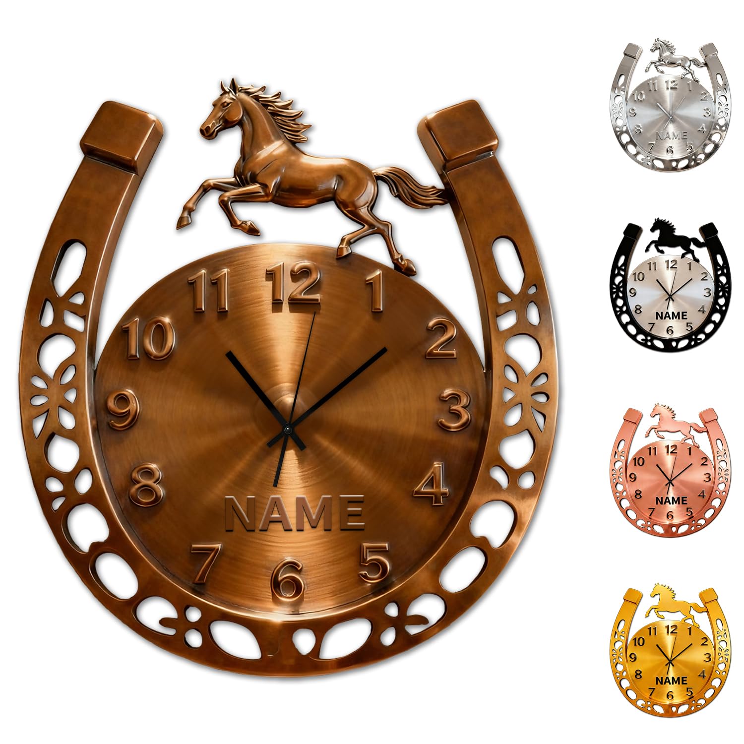 Pmcbneu Personalized 2D Flat Horseshoe Wall Clock with Name Custom Horseshoe Themed Acrylic Clock Western Cowboy Horse Lovers Gifts for Christmas Birthday Wedding Valentine's Day Anniversary,03