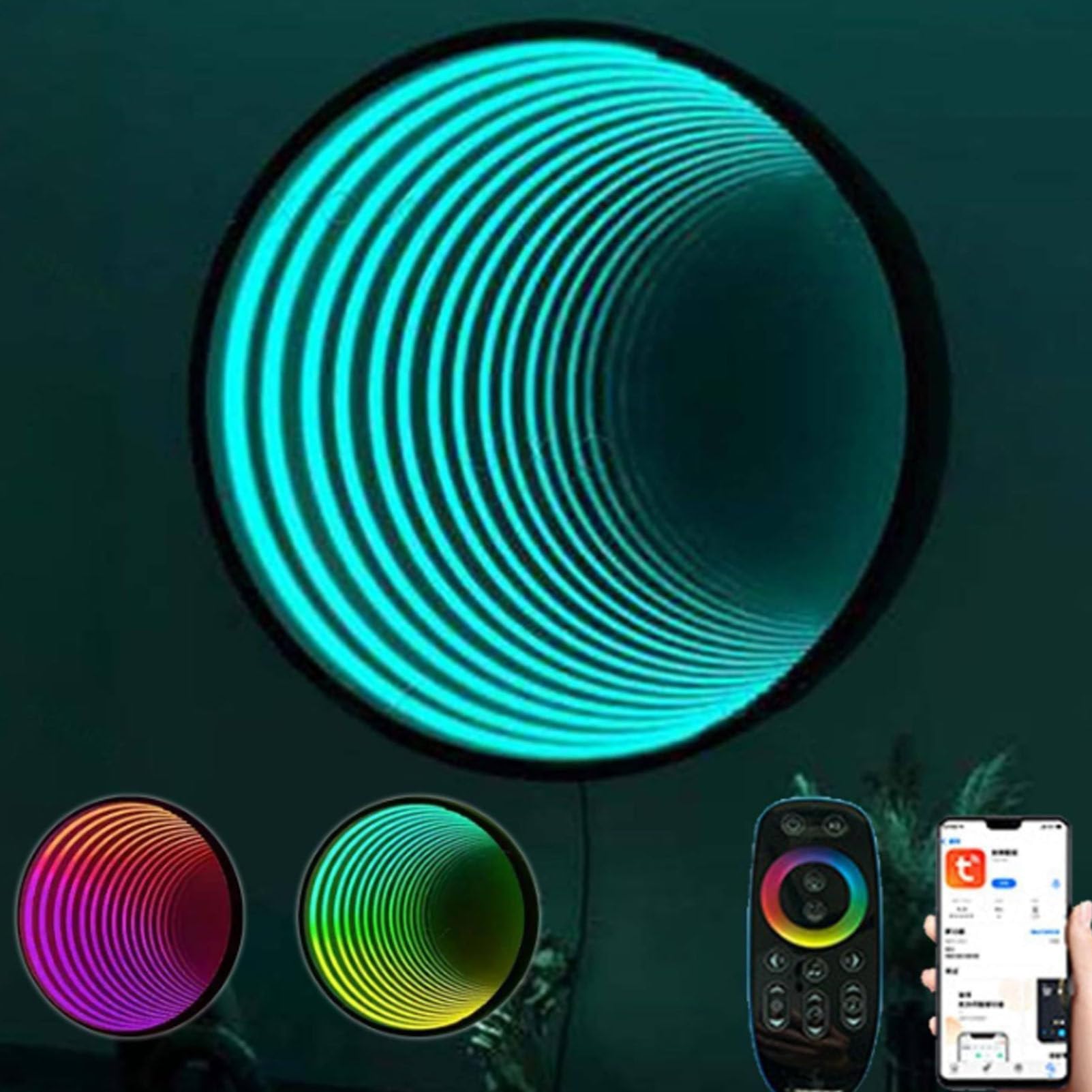 Oświetlenie tunelowe z lustrem nieskończoności, 3D LED, lampka nocna z pilotem zdalnego sterowania, wielokolorowa, zmieniająca się lampa tunelowa, do dekoracji domu i sypialni