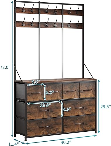 Miniatura 10 de LUMTOK Cómoda de 8 cajones, cómoda, perchero con cajones de tela, árbol de pasillo con ganchos y cajones para ropa, juguetes, para pasillo, entrada,