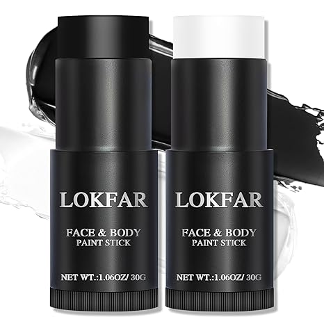 Black and White Face Body Paint Stick, White Foundation Makeup, Eye Black Stick for Sports, Professional Halloween Face Makeup Kit for Mime Zombie Clown Vampire Skeleton Skull Joker Costume