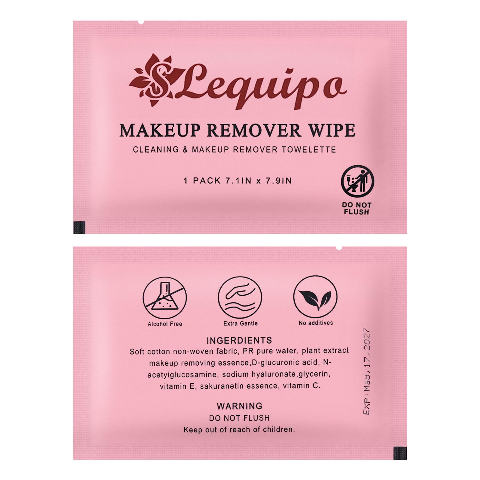 100 pcs Lingettes démaquillantes enveloppées individuellement Lingettes démaquillantes simples de voyage Lingettes démaquillantes pour le visage (PINK)