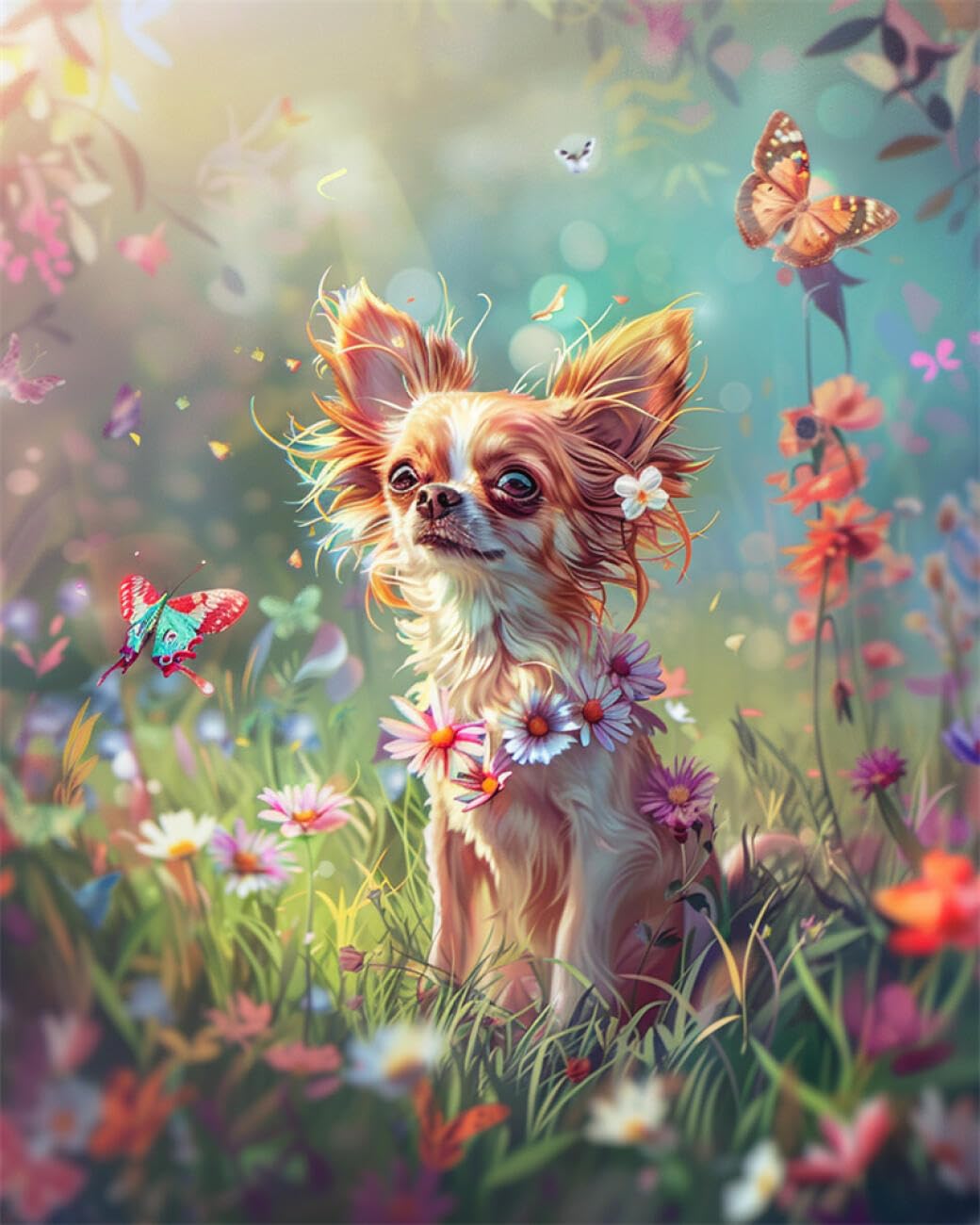 AYAOYANGGO Dogs Animals DIY Bead Embroidery Set Cartoon Chihuahua Needlepoint Handcraft Kit DIY Beaded Painting 3D Tapestry Bead Cross Stitch Set 50x60cm