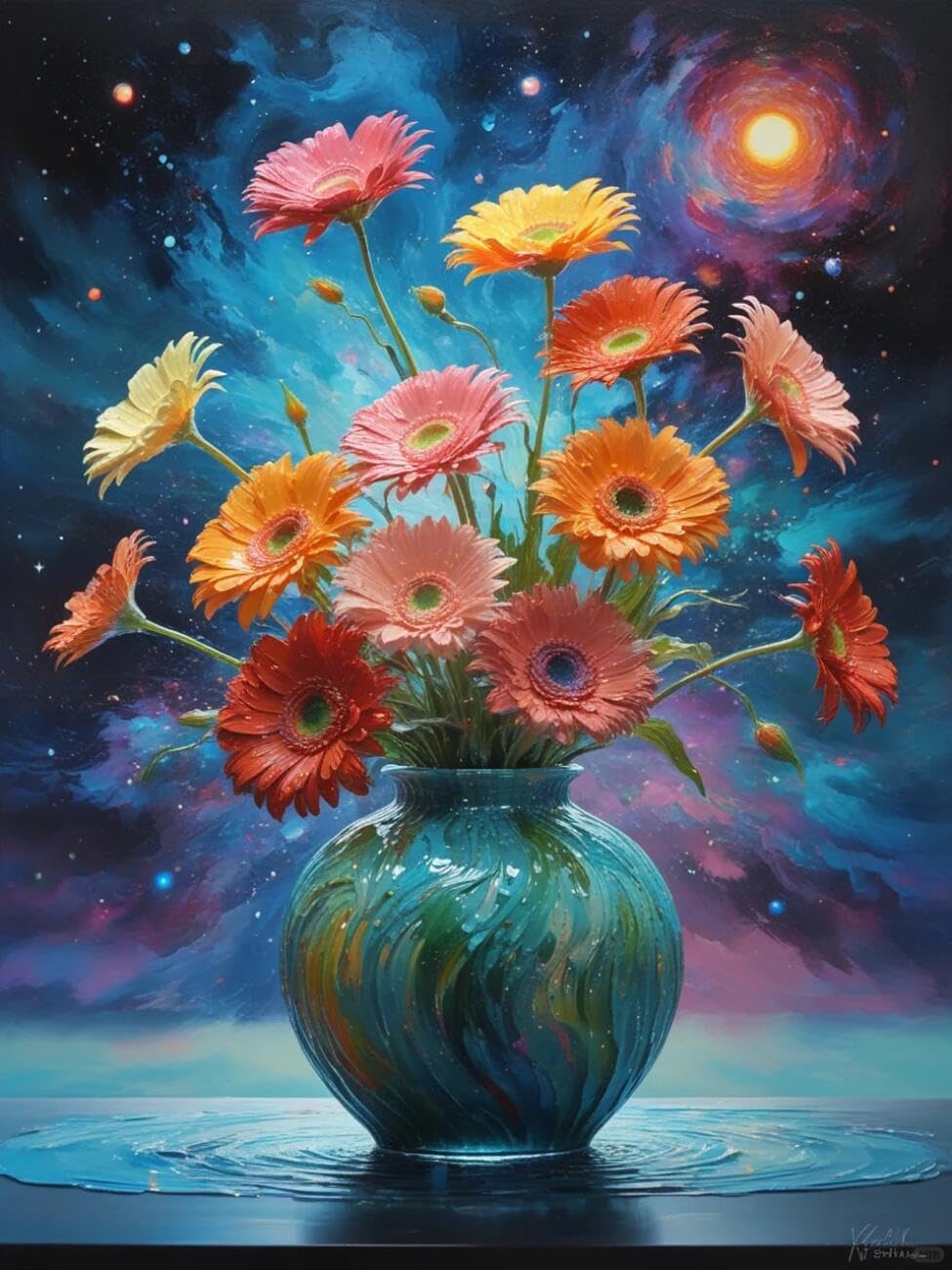 Henypt Cross Stitch Kit Colorful Chrysanthemums Flowers DIY Needlepoint Set for Beginners The Elderly with Accessories Handmade DIY/Gifts 14CT 50x70cm