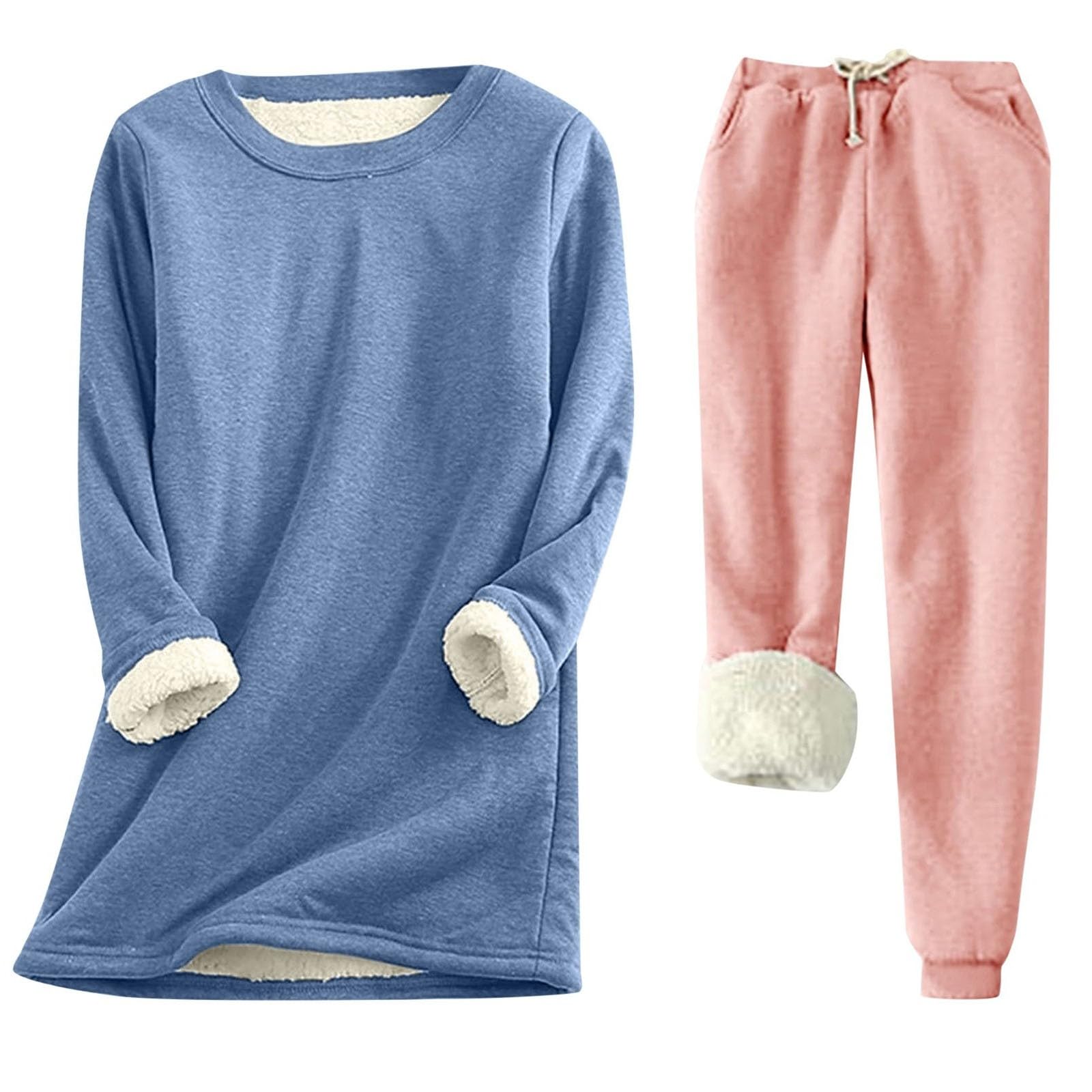 Pijama de forro polar para mujer, suave y cálido, traje de casa, térmico, de peluche, manga larga, juego de ropa de dormir, traje de invierno, traje de ocio de dos piezas, 2 piezas