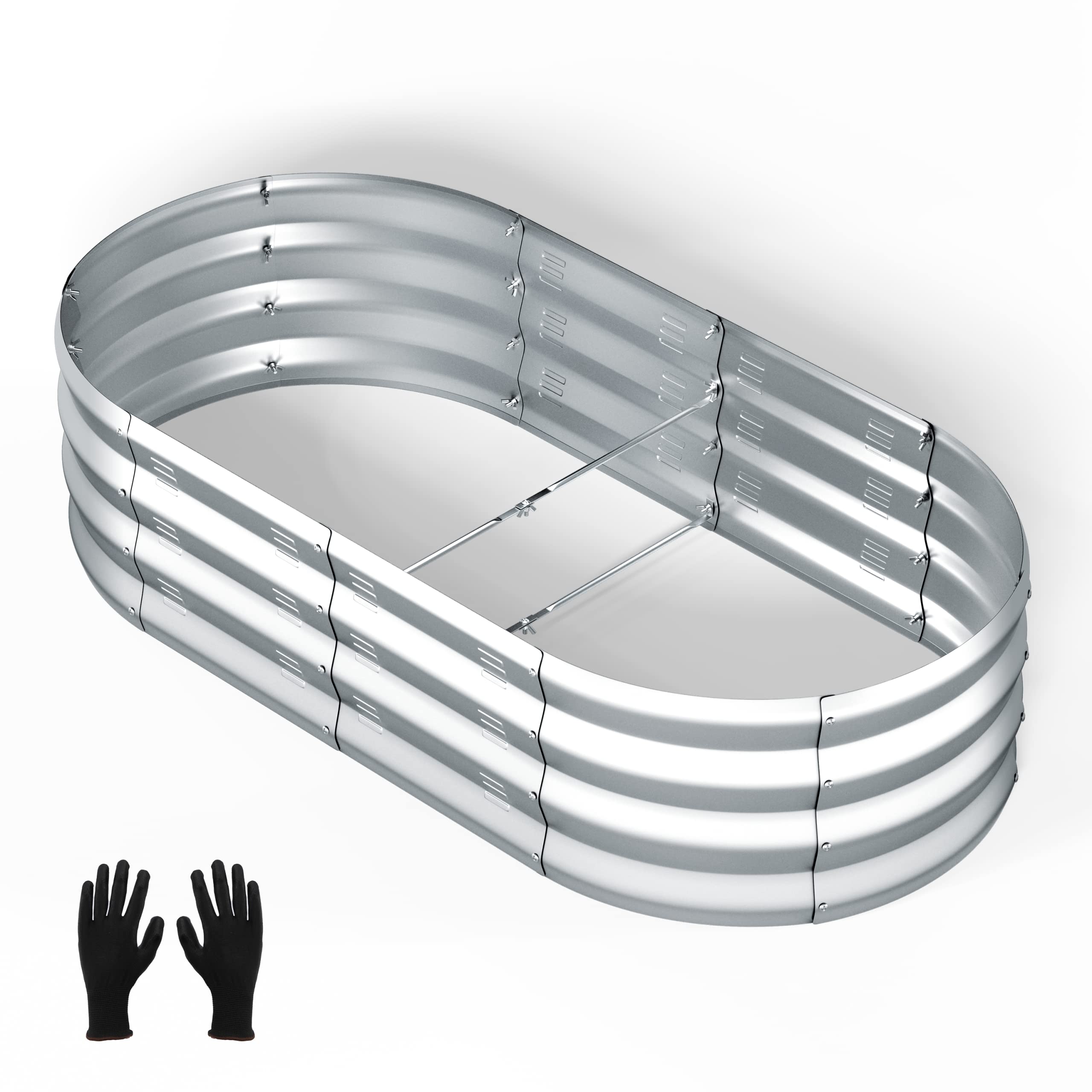 Galvanized Raised Garden Bed Kit 4x2x1ft, Outdoor Planter Box for Vegetables Flowers Plants, Metal Raised Gardening Beds Open Base for Backyard Patio Balcony, Large Oval Silver
