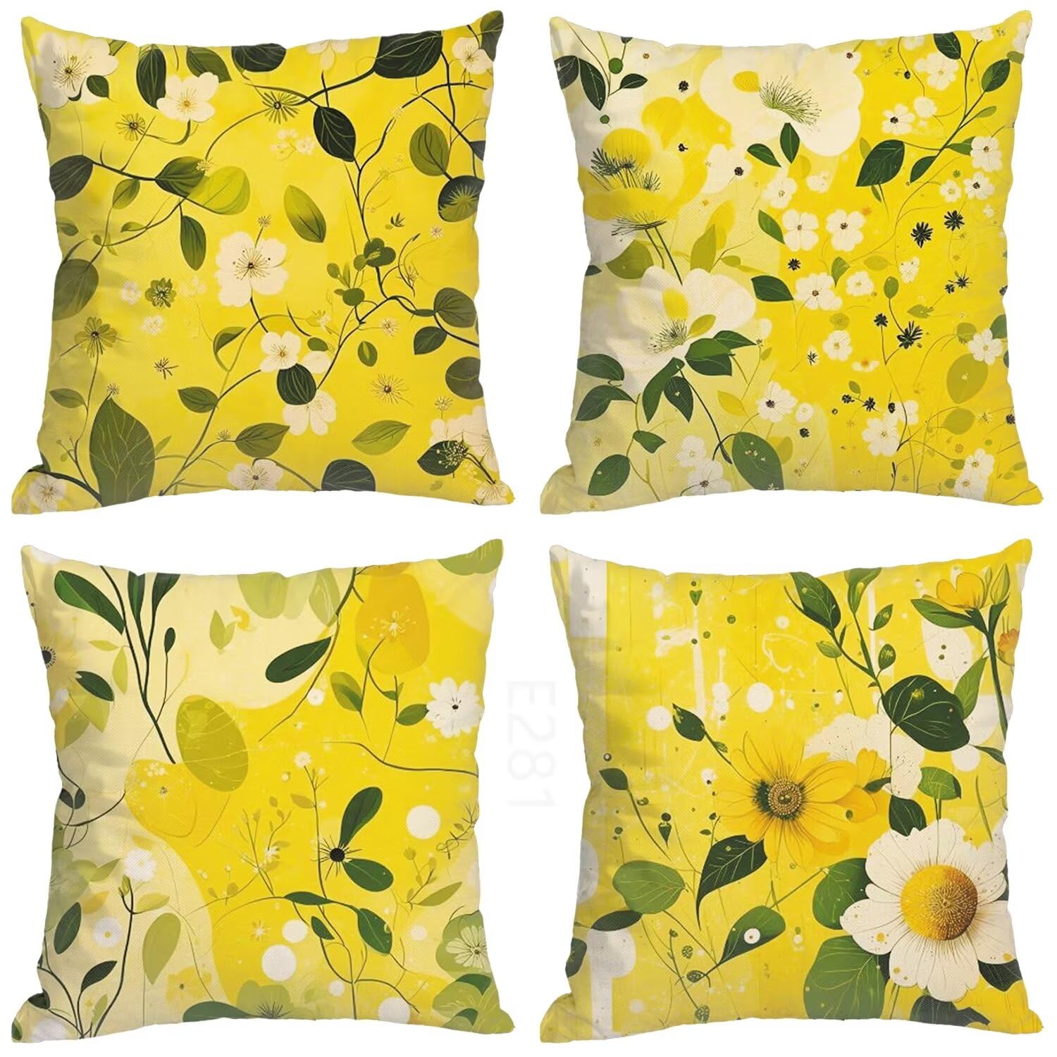Pianta Federe Cuscini Divano 50x50cm,4 Pack Giallo Estate Esterno Cuscini per Divano,Doppio Lato Quadrato Morbido Cuscini Divano,per Divano Soggiorno Sedia Autunno Dekoration Cuscino,Regali LY-281