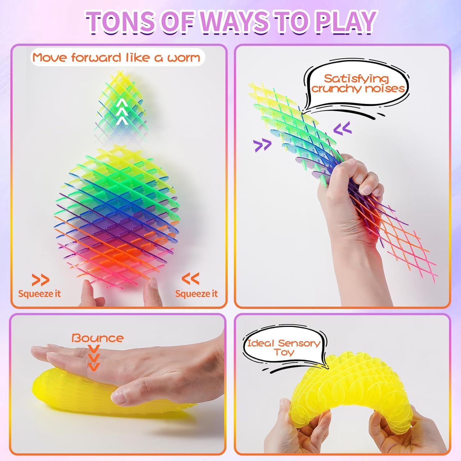 Lot De 4 Jouets Fidget Worm – Vers élastiques Anti-stress, Silencieux, Pour Enfants Et Adultes Autistes Ou TDAH