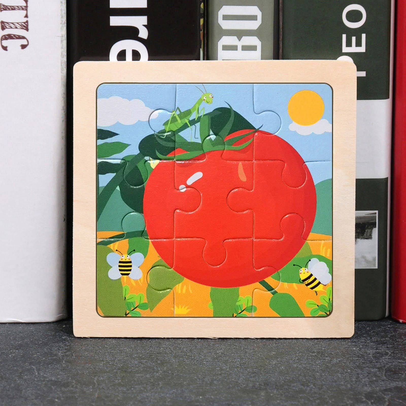 AKTOURToughest Wooden Puzzle Cartoon Animal Car Wooden Puzzle Children's Early Education Educational Puzzle 2~5 Years Old Wooden Toy Doodle Rainbow (B, One Size)